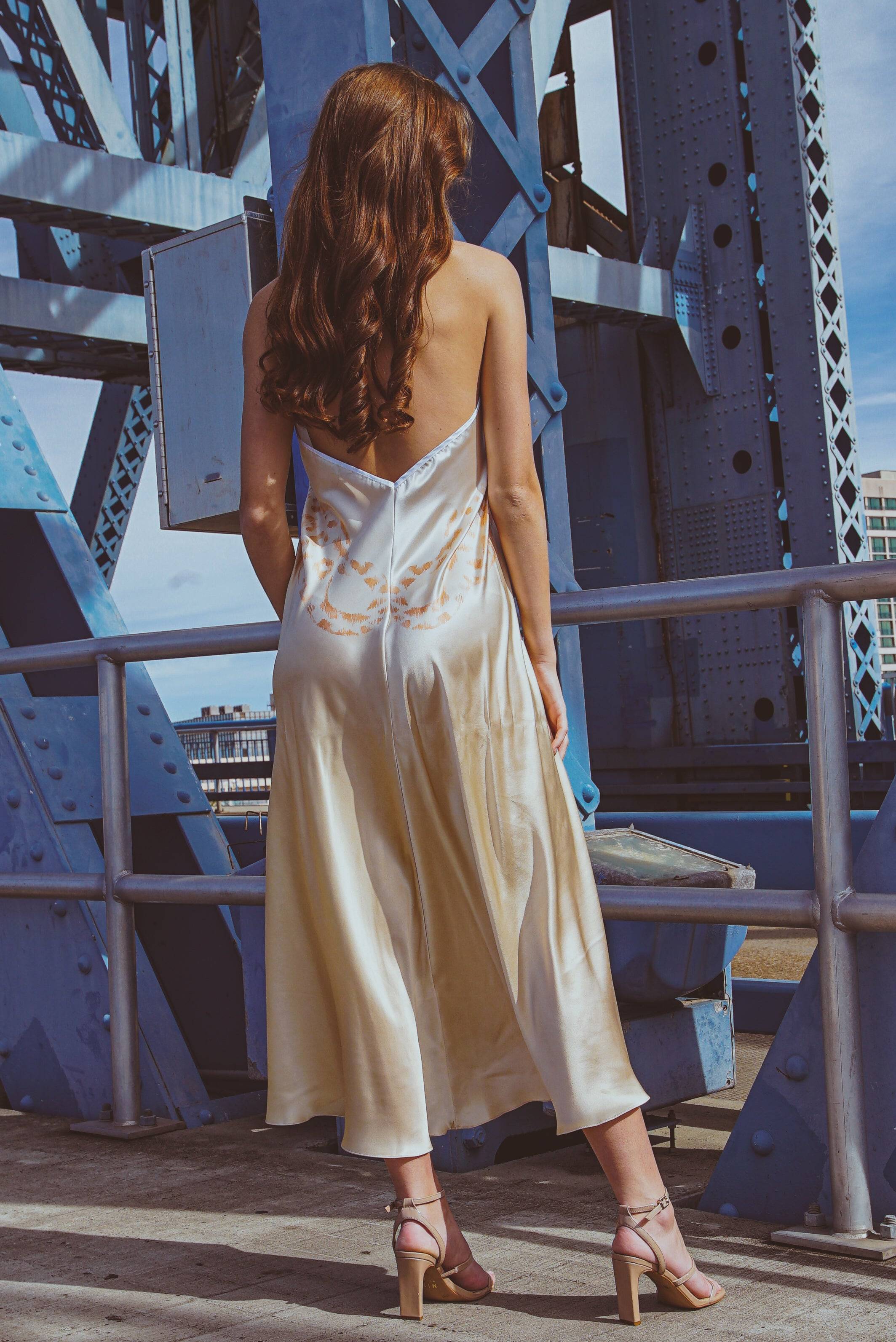 Altair Silk Halter Dress In Dueling Jaguars