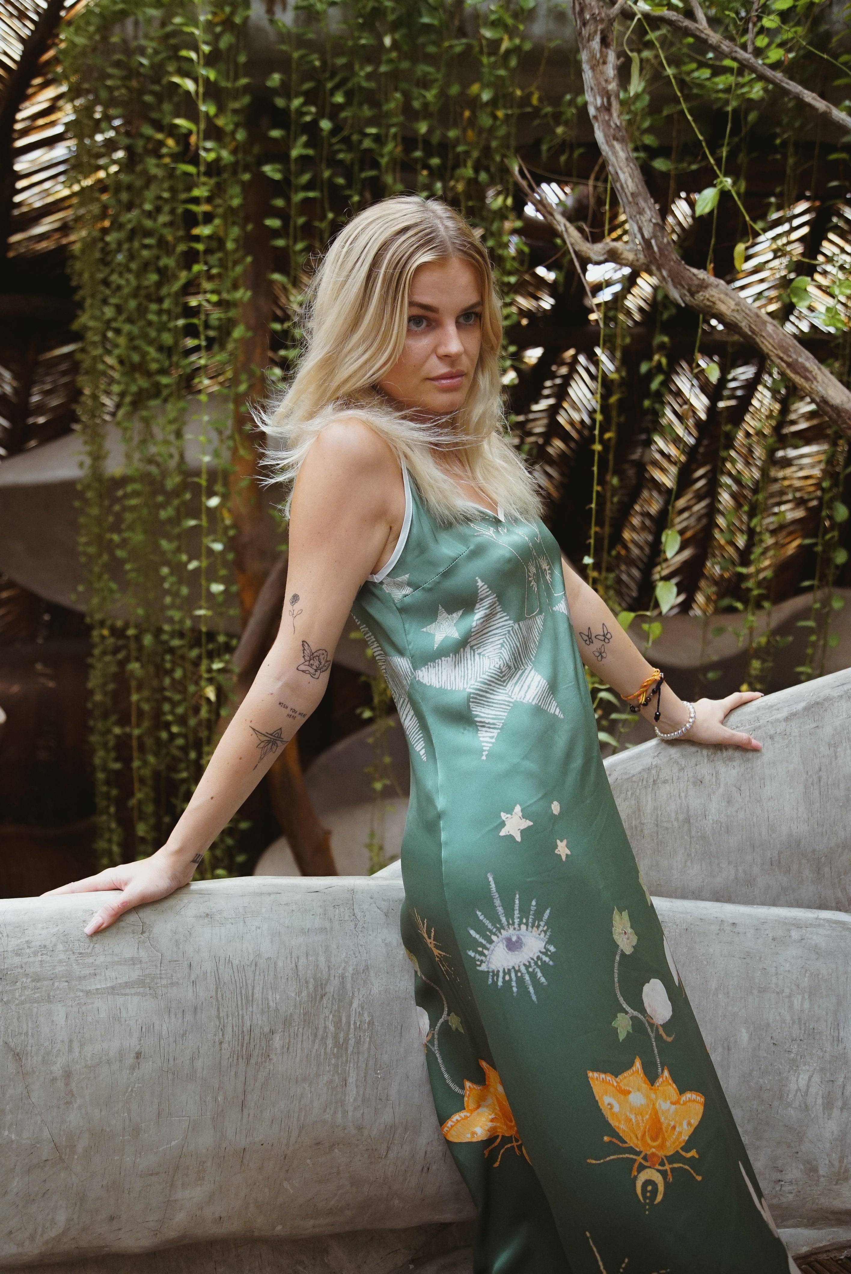 Andromeda Silk Dress In Jungle Altar