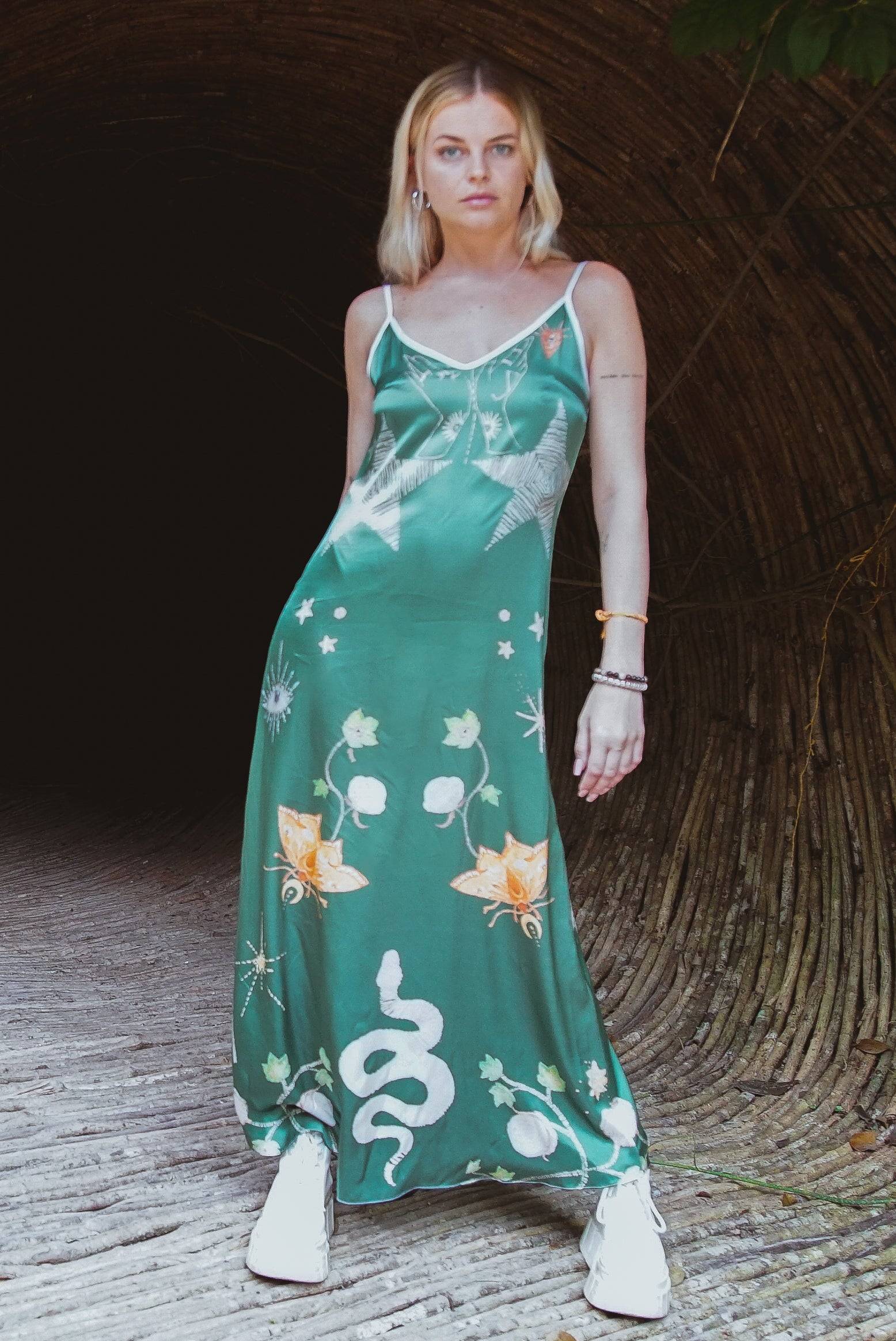 Andromeda Silk Dress In Jungle Altar