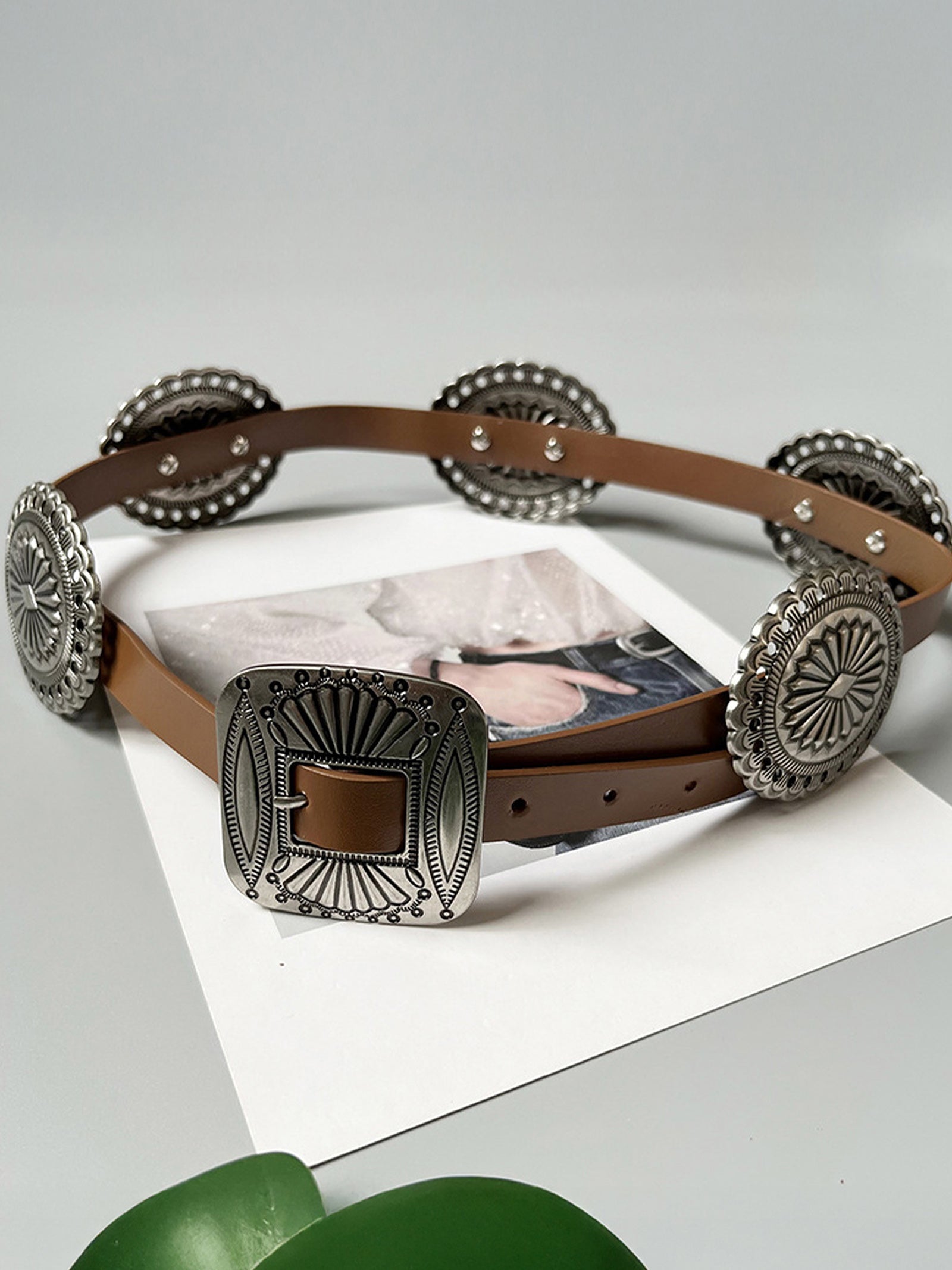Artisanal Carved Metal Ring Buckle Belt