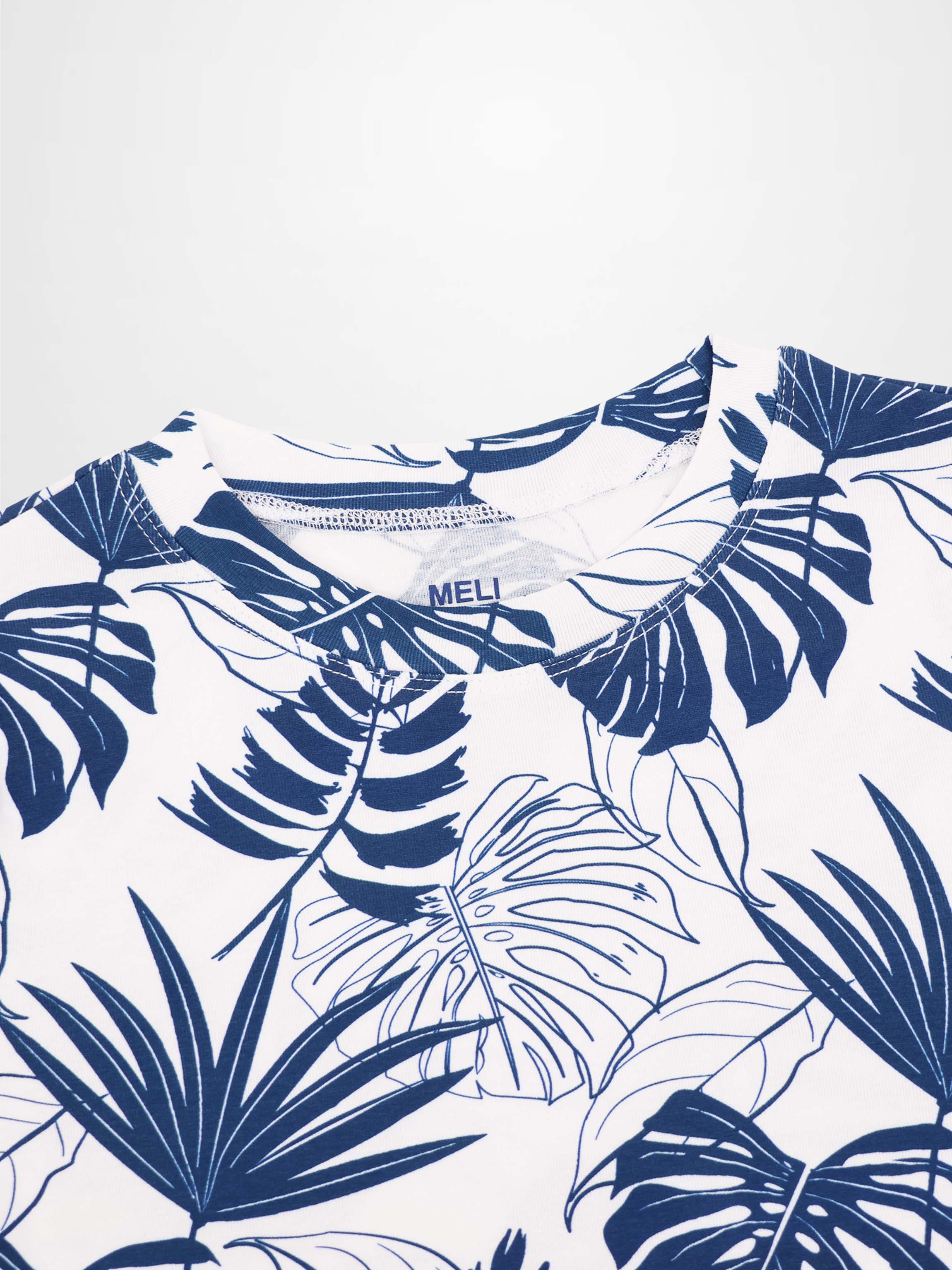 Basic Printed T-Shirt-Navy Palm