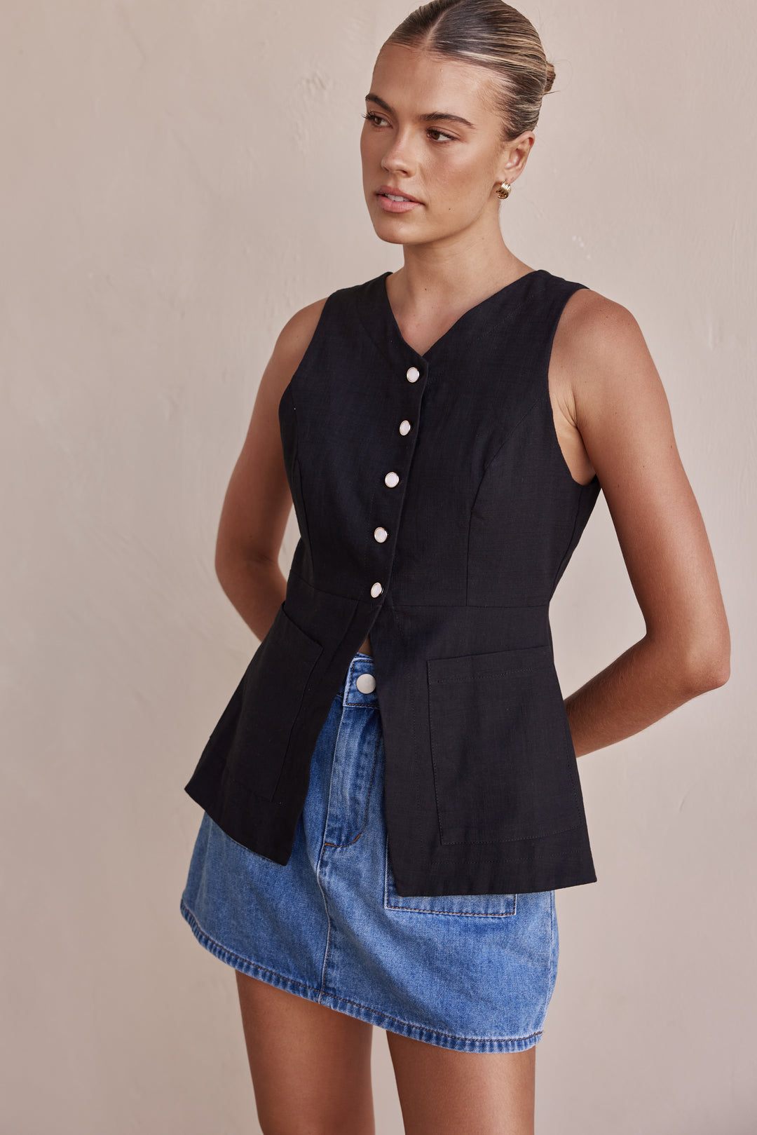 Black Linen Vest