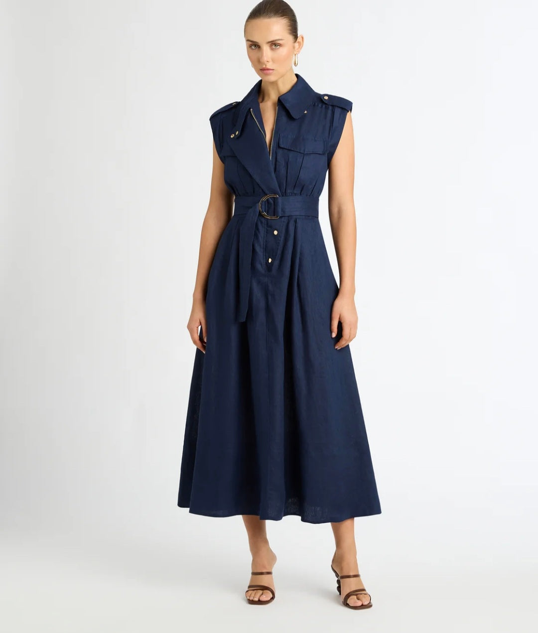 Blue Linen Midi Dress