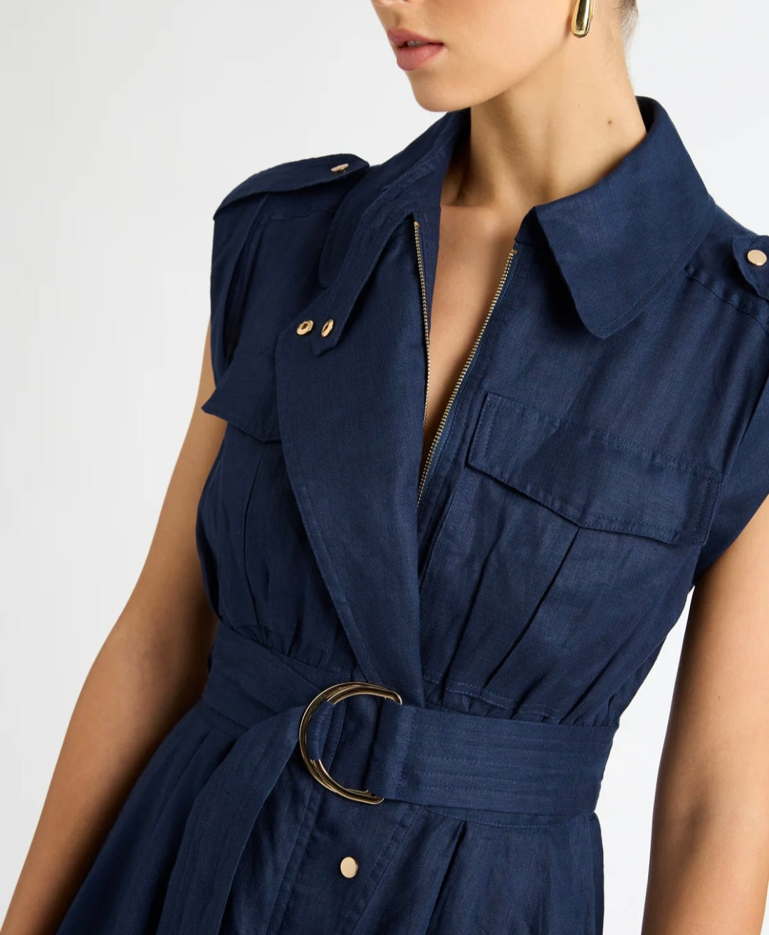 Blue Linen Midi Dress