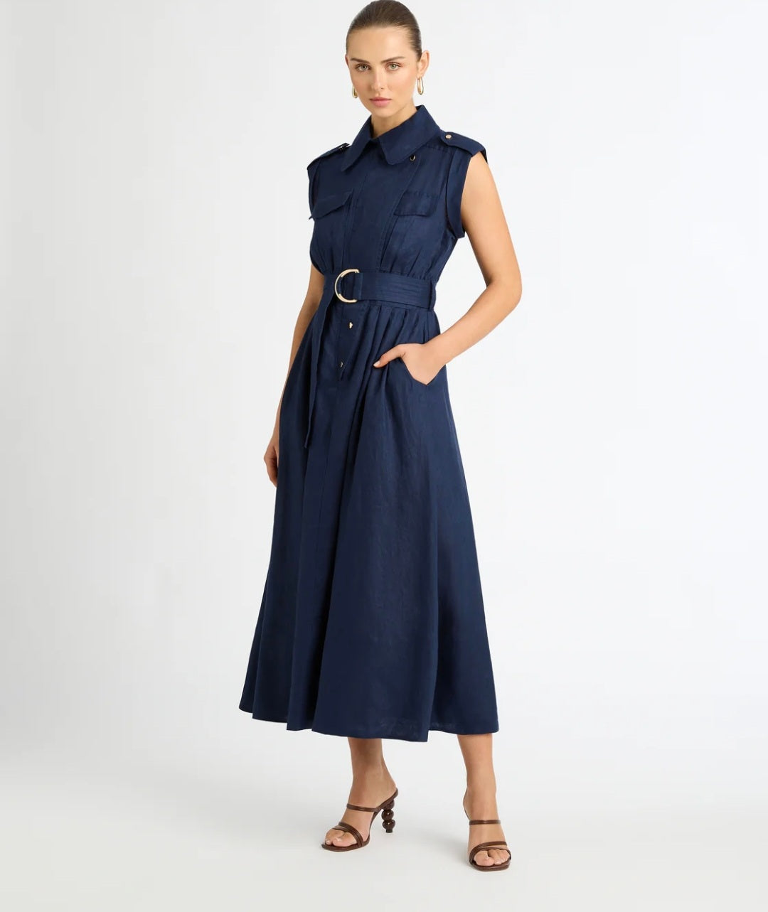 Blue Linen Midi Dress