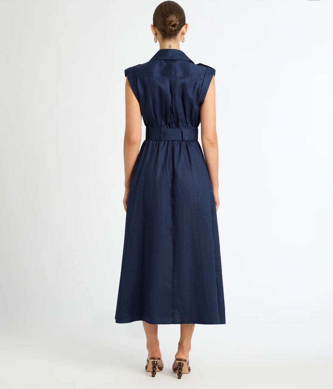 Blue Linen Midi Dress