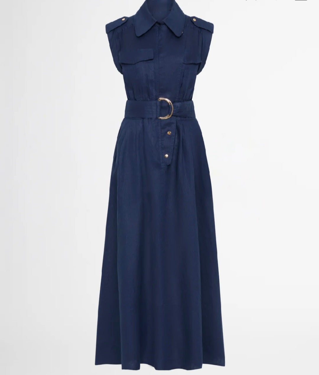 Blue Linen Midi Dress