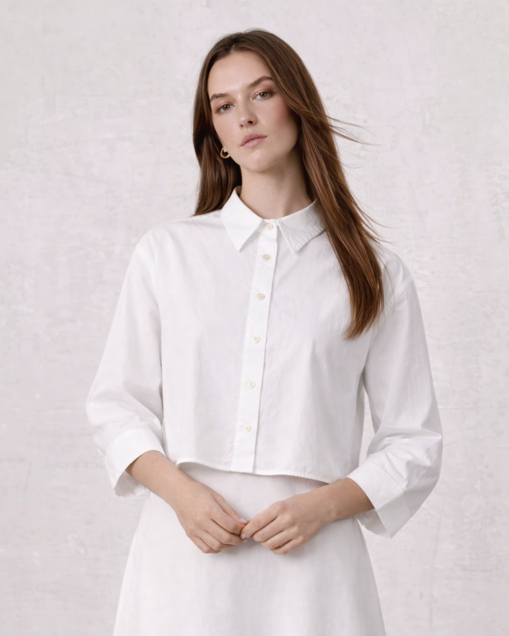 Boxy Dolman Sleeve Crinkle Blouse-White-0