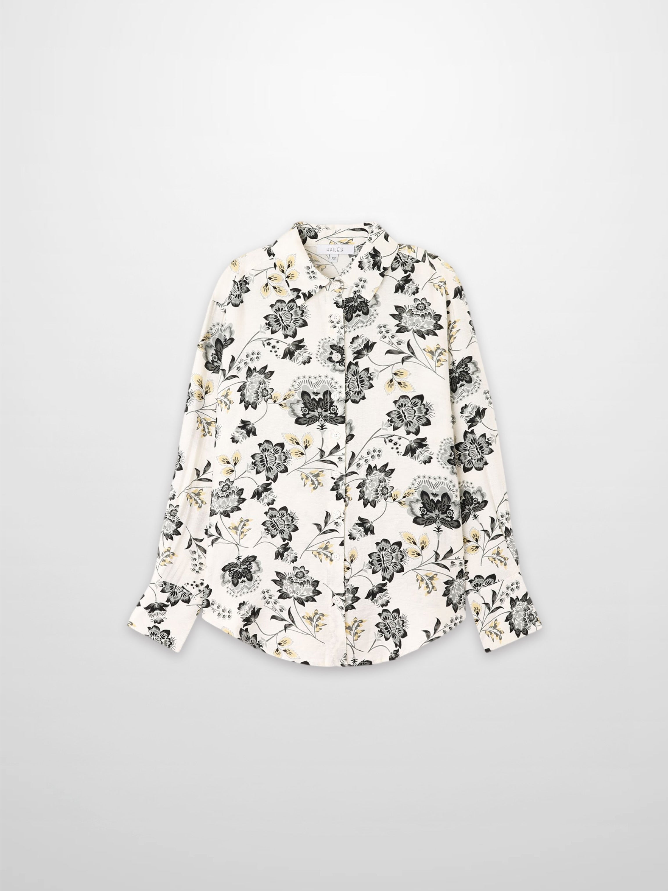 Button Down Collared Blouse-Black/White Floral-2