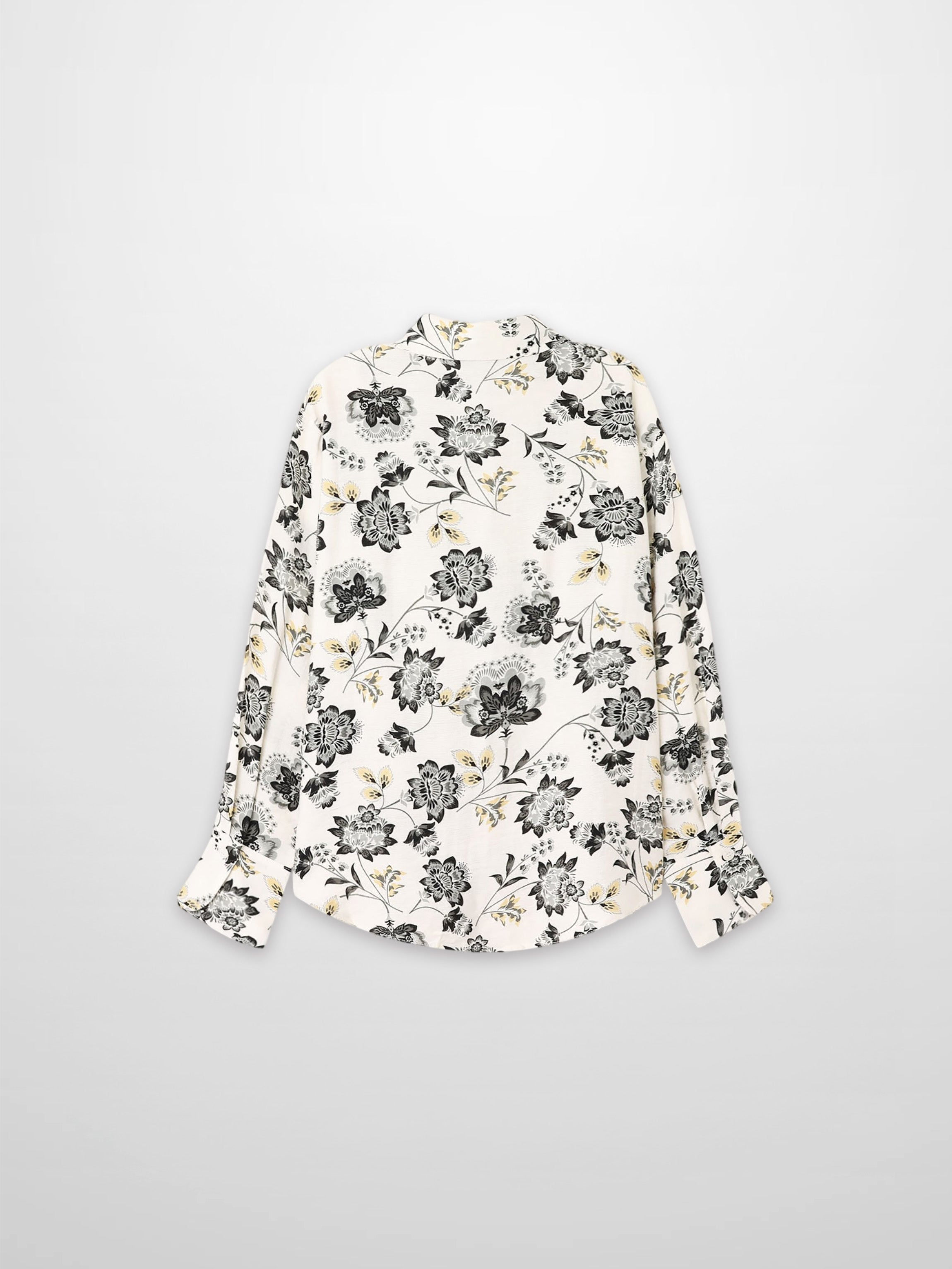 Button Down Collared Blouse-Black/White Floral-3