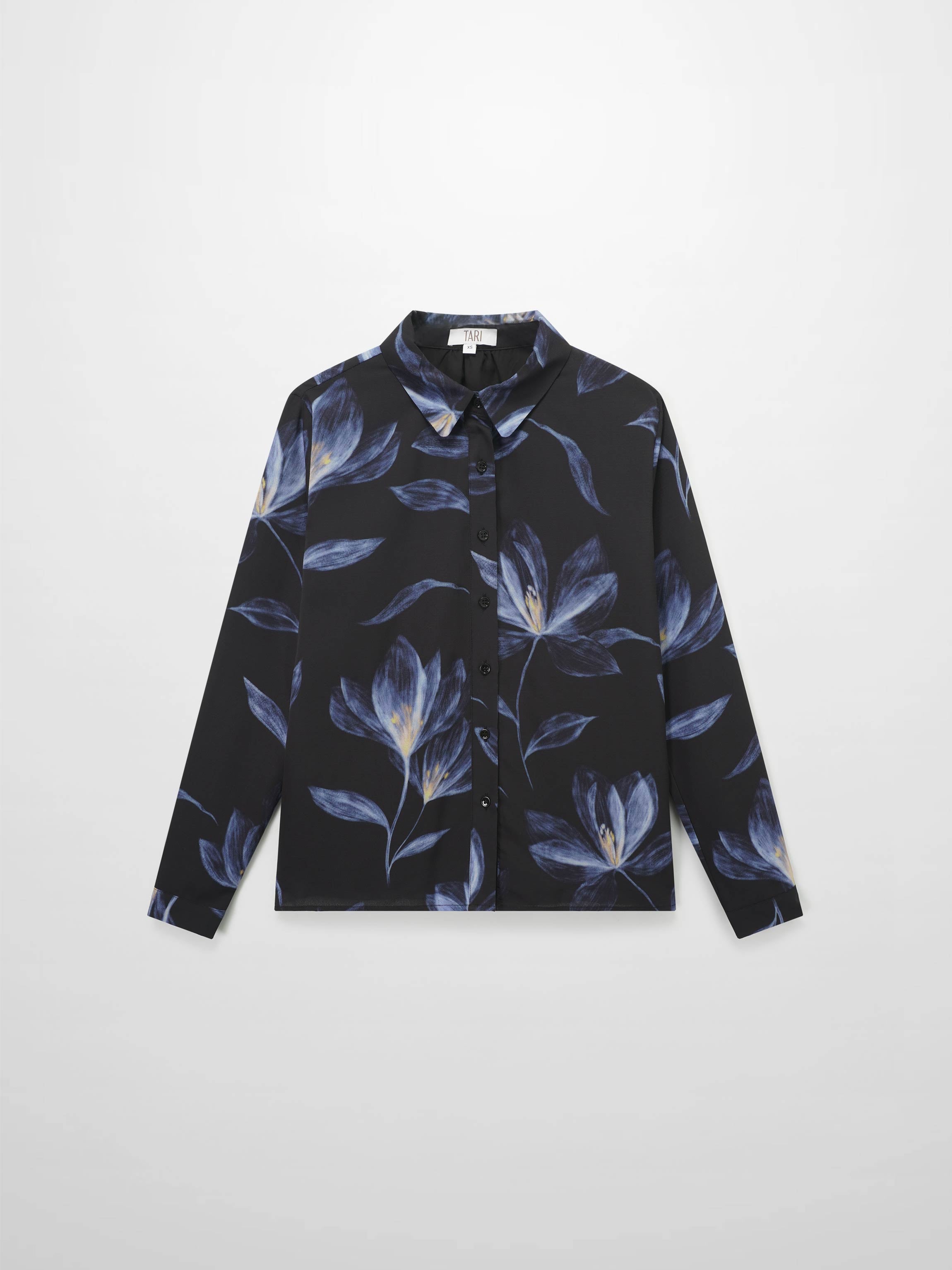 Button Down Collared Blouse-Blue Floral-1