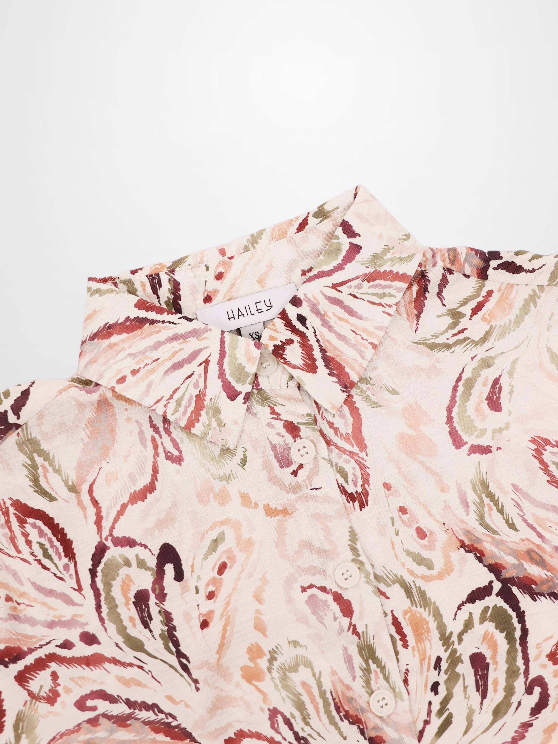 Button Down Collared Blouse-Peach Sketch-4