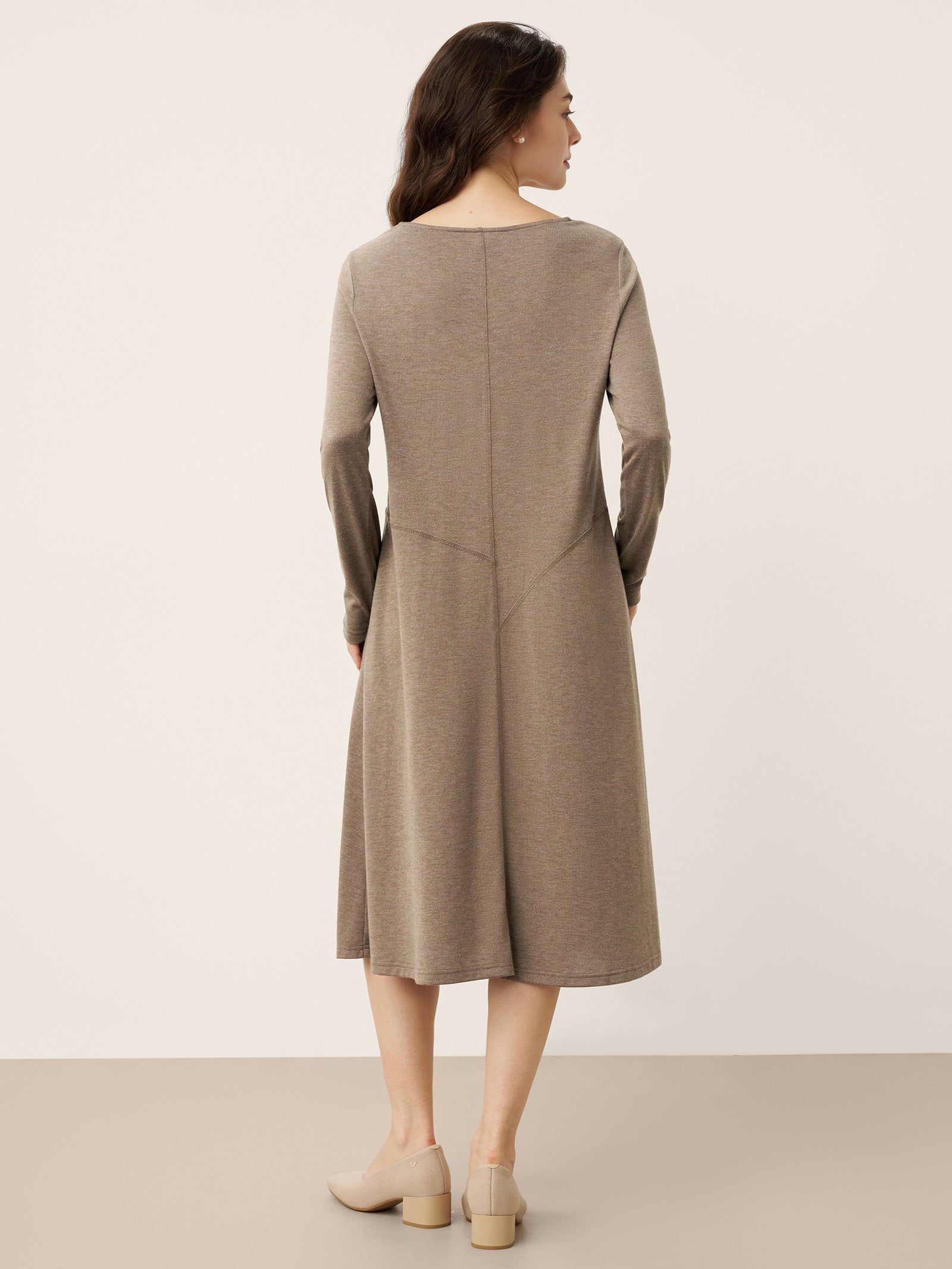 Cashmere Crew Neck Sculpted Seam A-Line Midi Dress HARLOW