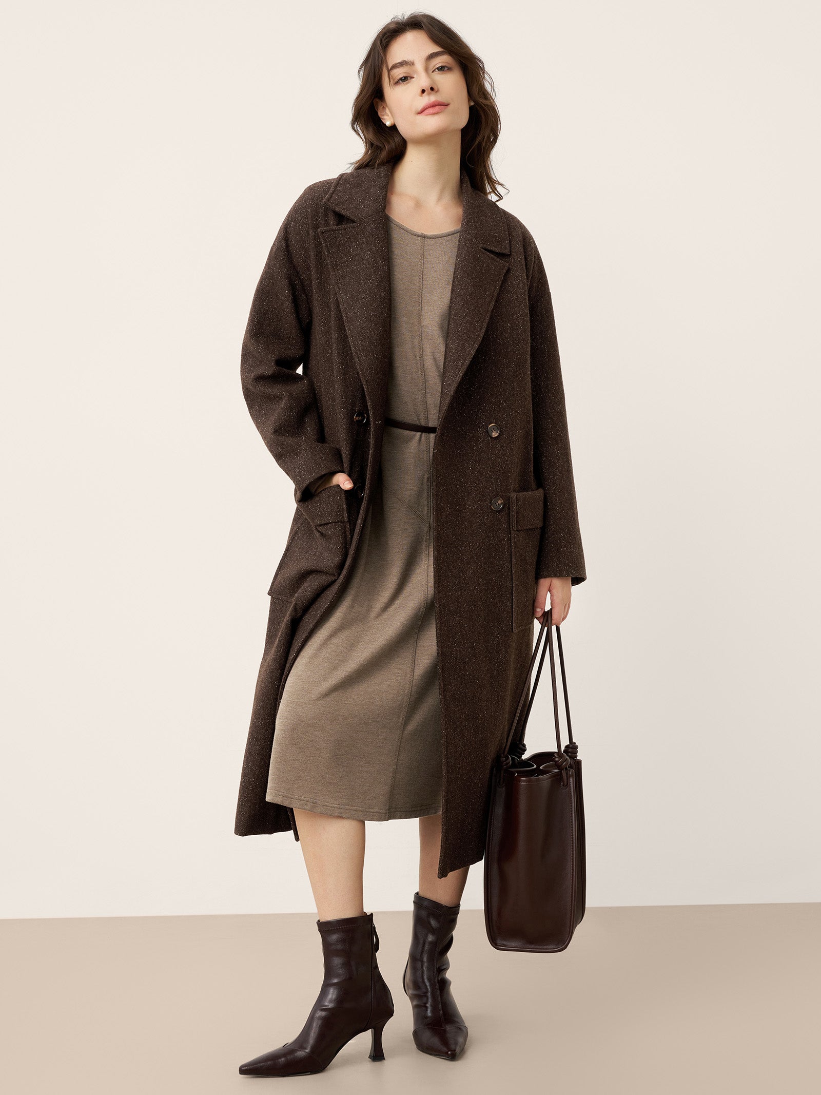 Cashmere Crew Neck Sculpted Seam A-Line Midi Dress HARLOW