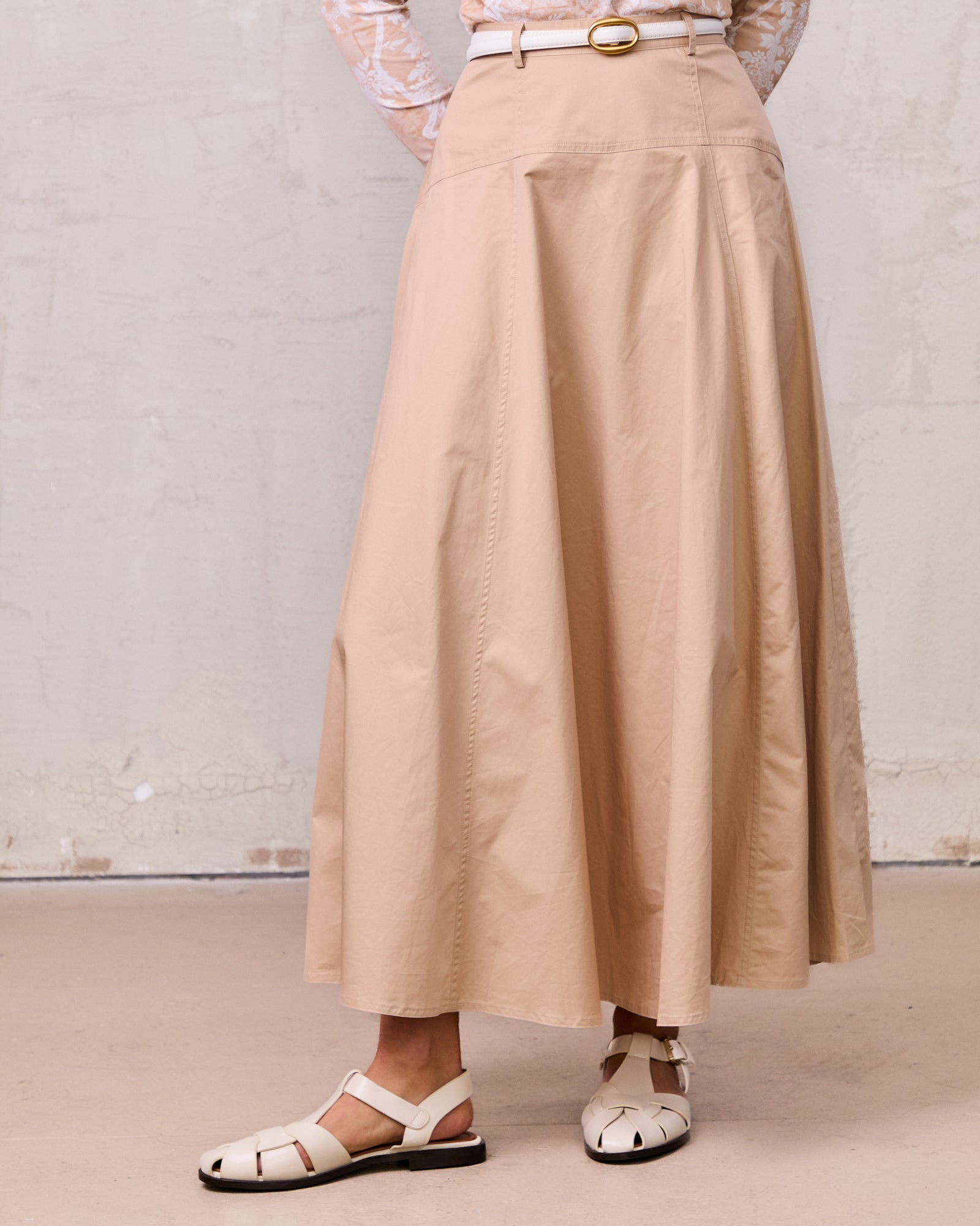Cotton Yoke Circle Skirt-Tan-1
