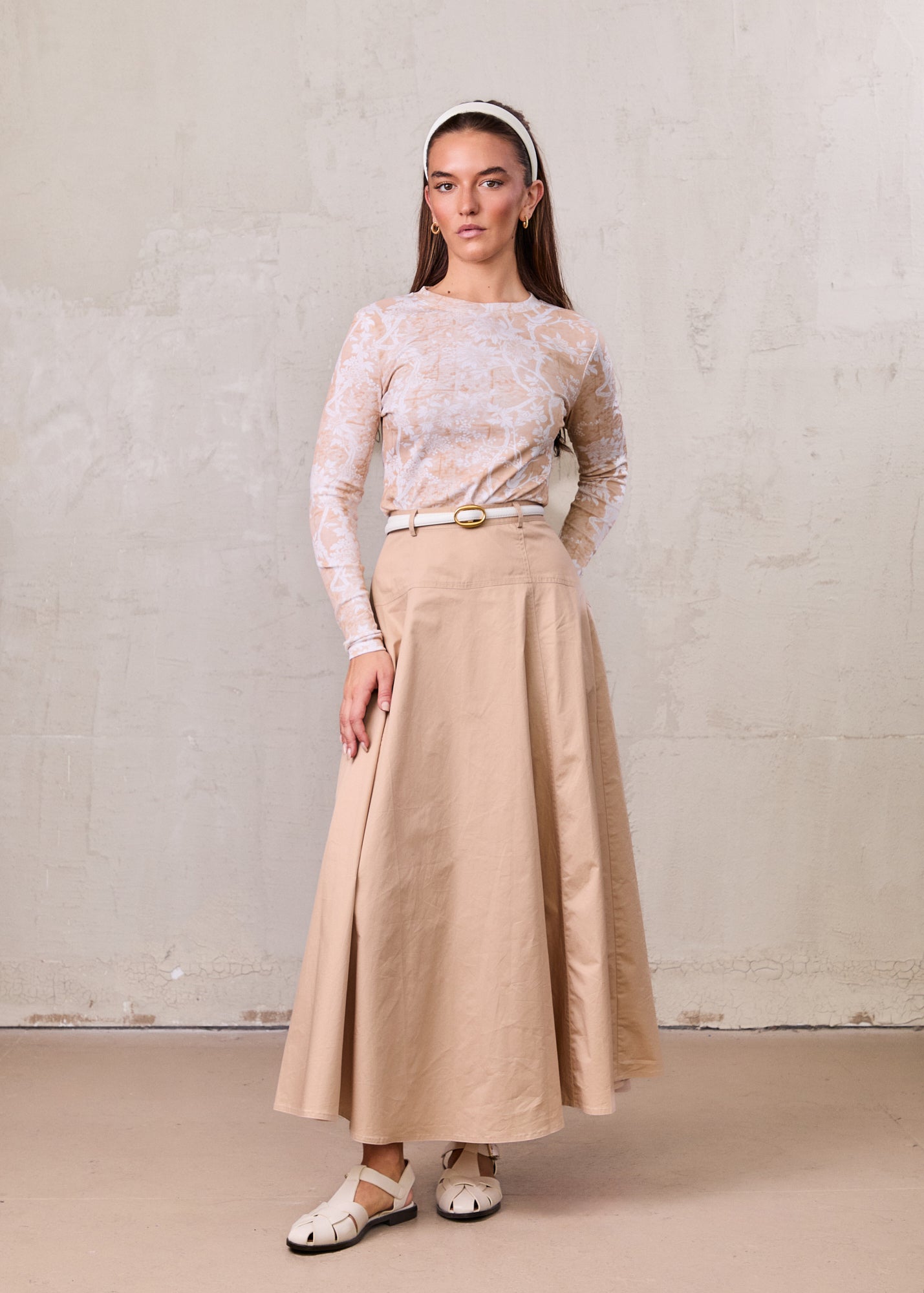 Cotton Yoke Circle Skirt-Tan-0