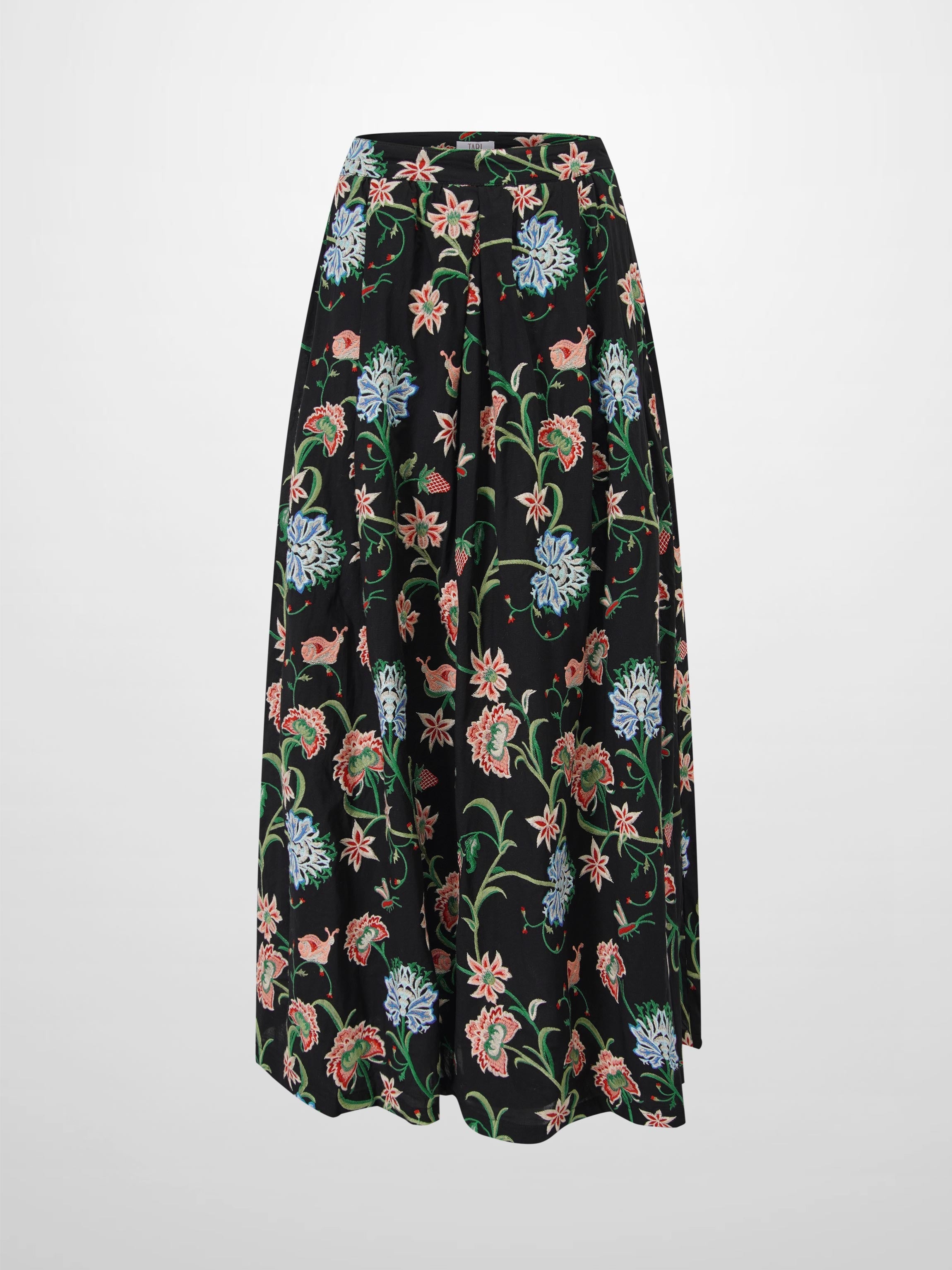 Embroidered Waisted Skirt-Black-2