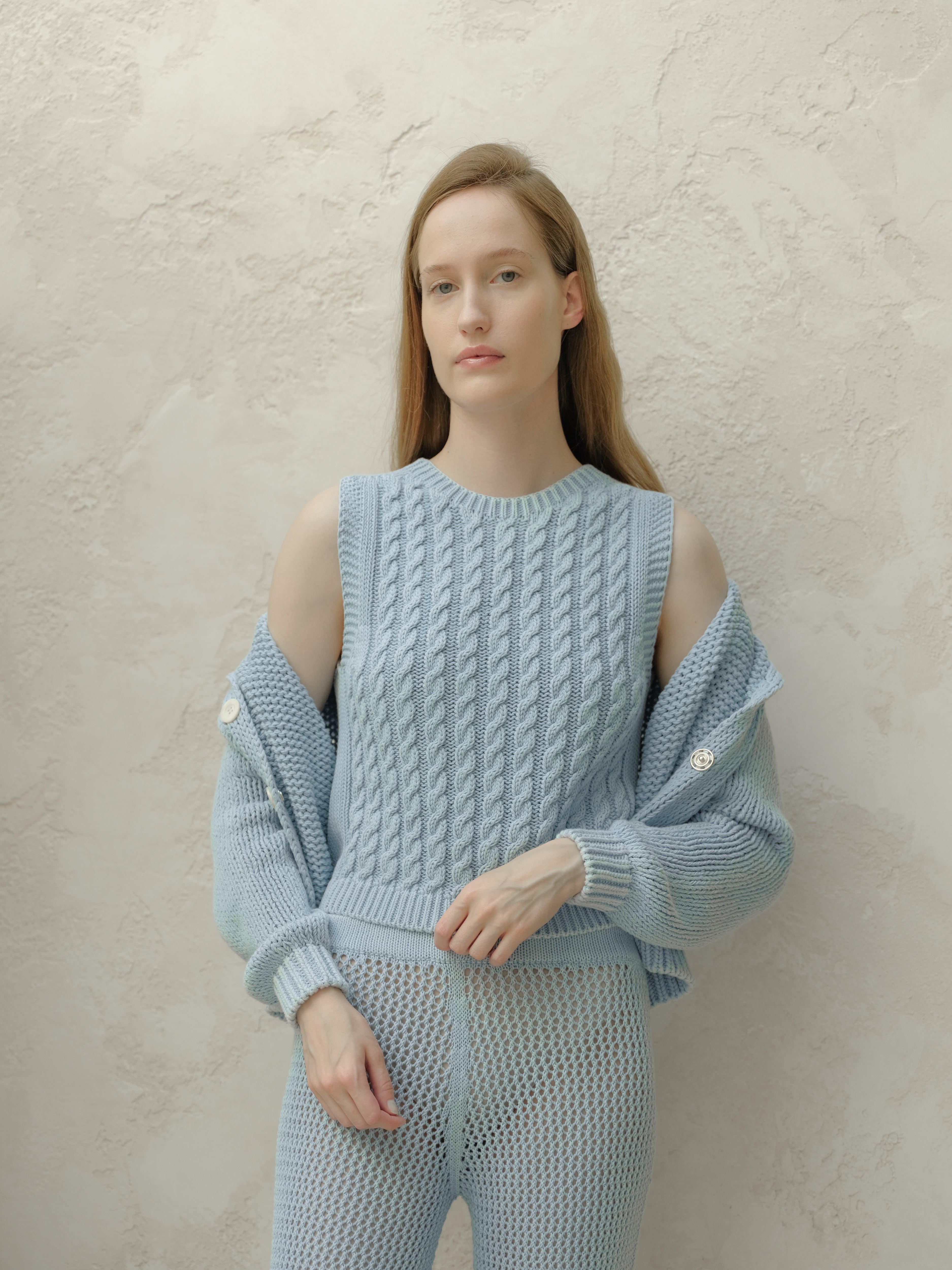 Fine Cotton Cable Tank Top (3d-Knit)