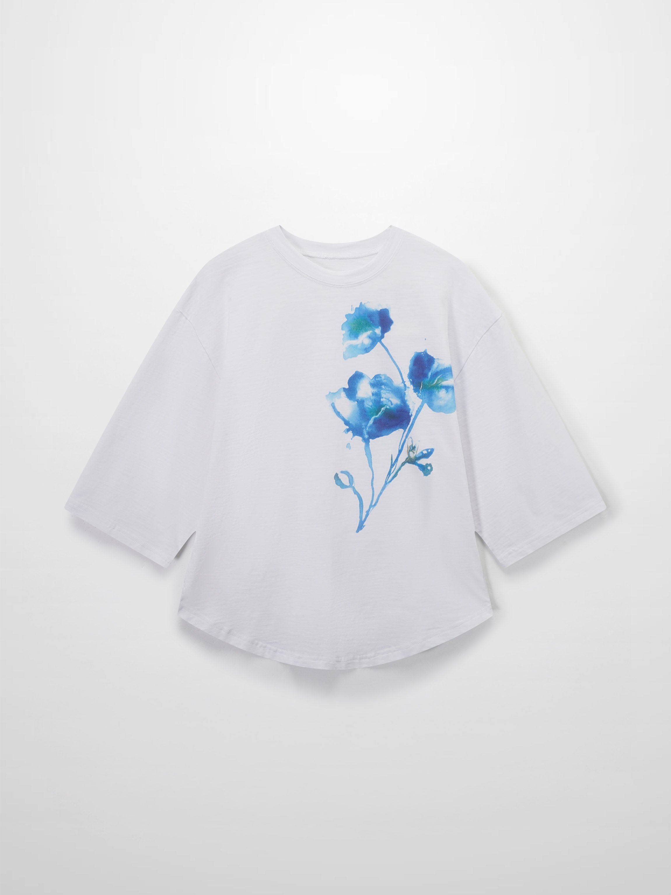 Floral Motif Oversized Tee-Blue-1