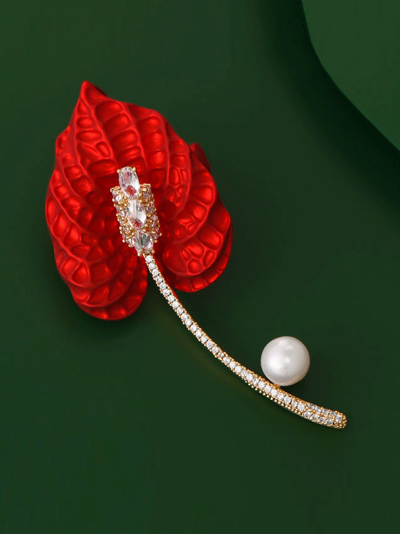 Freshwater Pearl, Crystal & Alloy Red Calla Lily Brooch