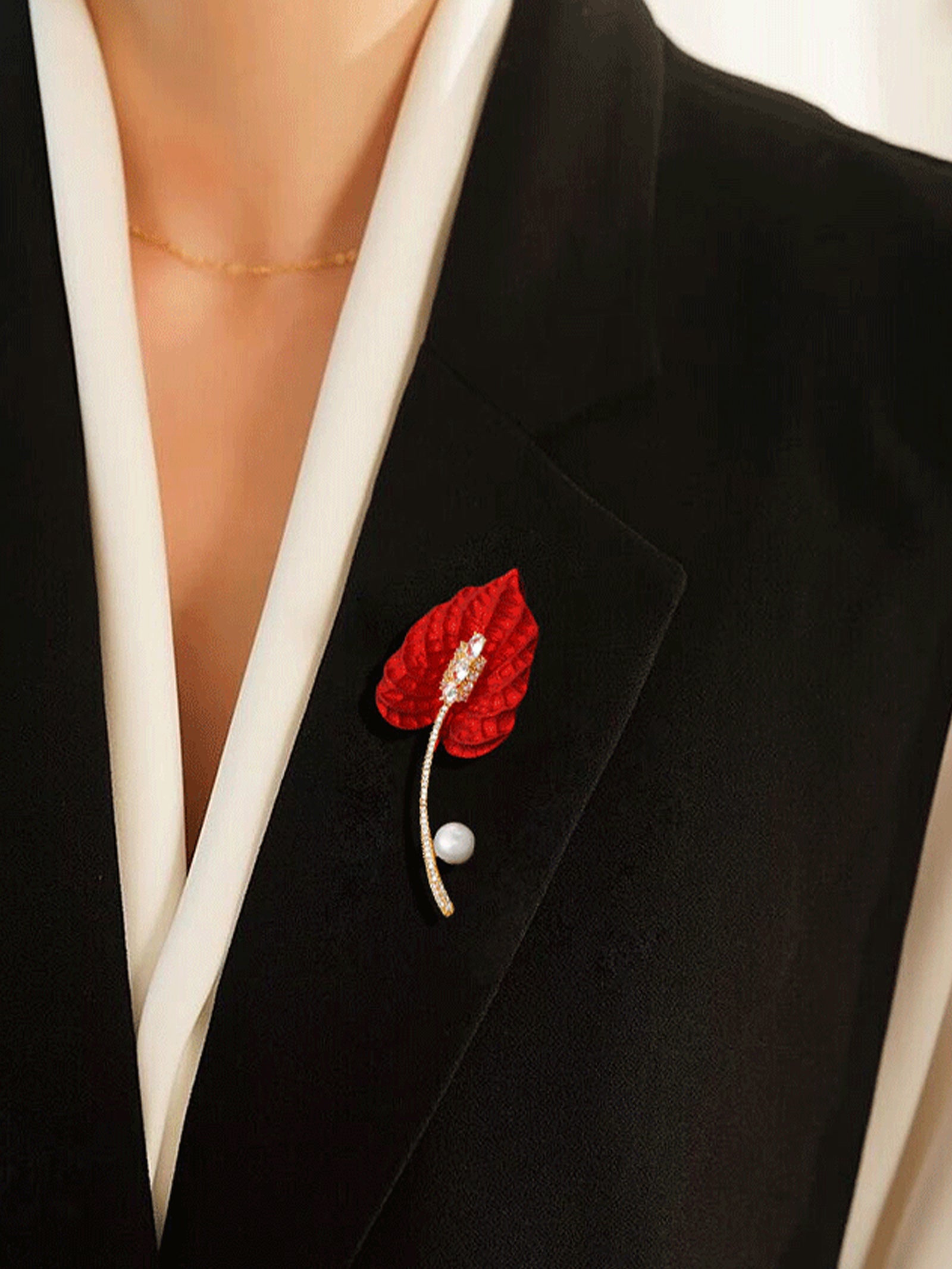 Freshwater Pearl, Crystal & Alloy Red Calla Lily Brooch
