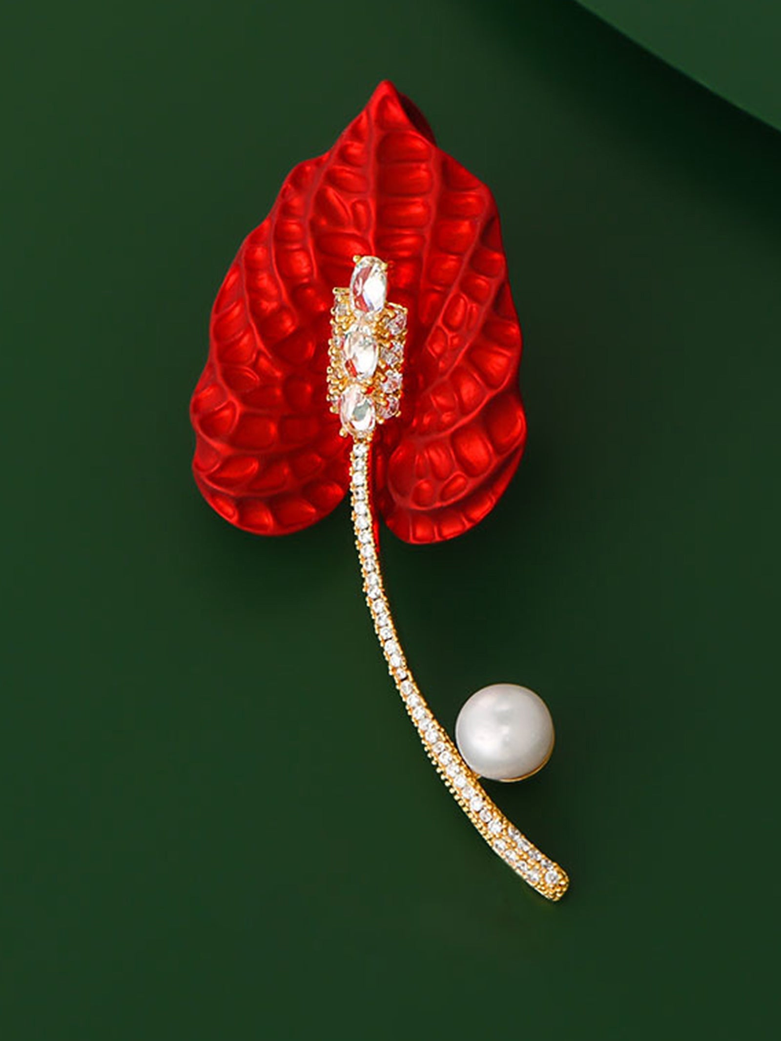 Freshwater Pearl, Crystal & Alloy Red Calla Lily Brooch