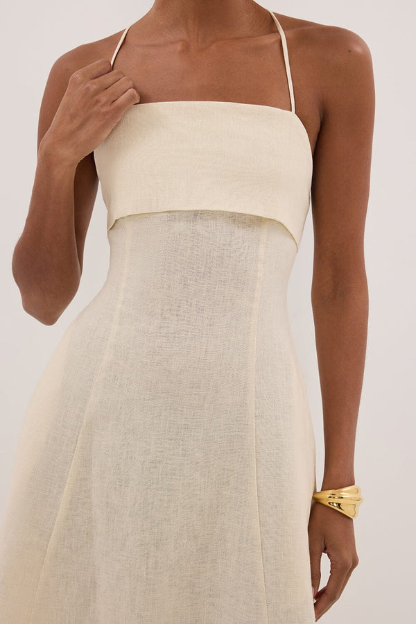 Ivory Linen Maxi Dress With Open Back