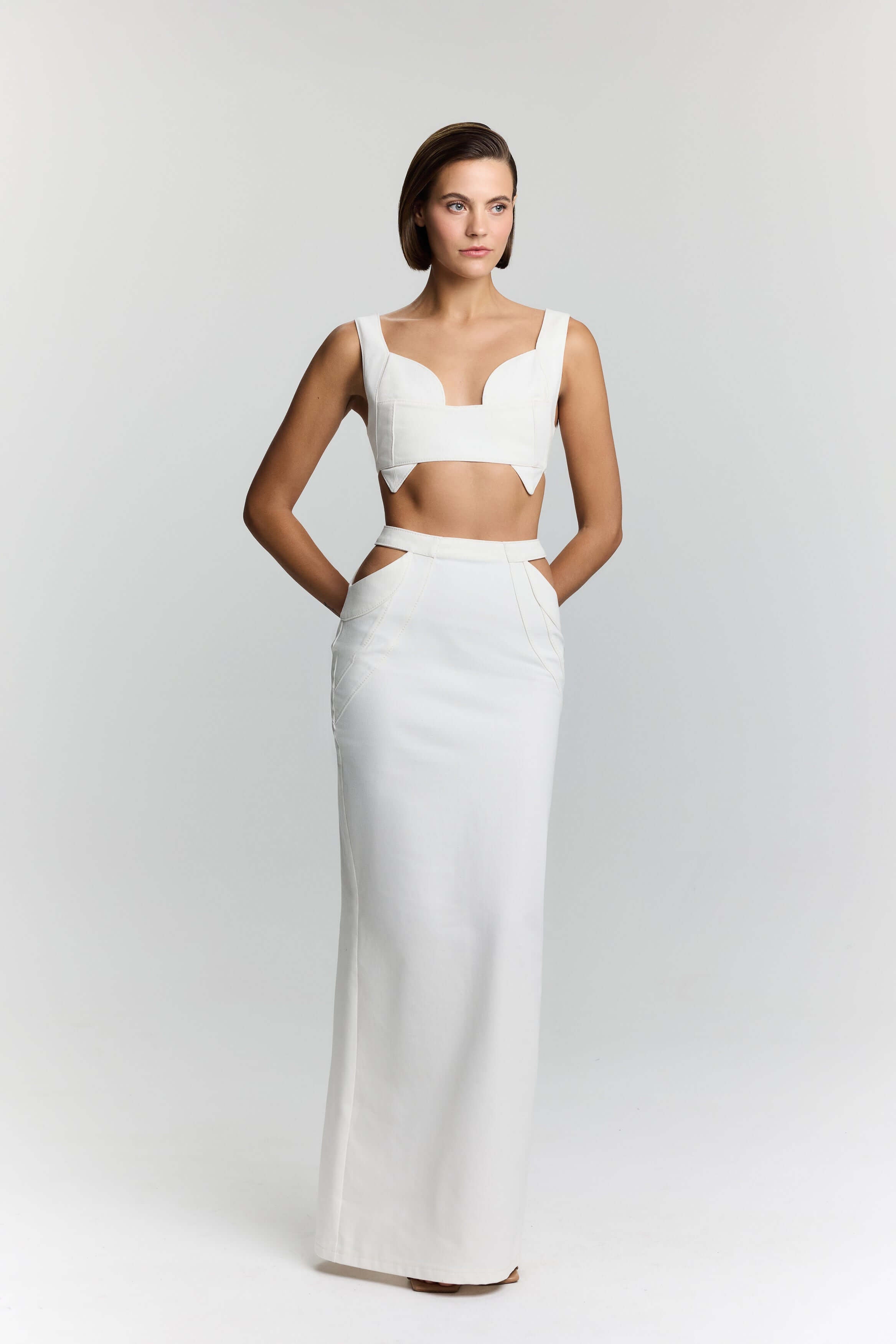 Jendue Elena Denim Crop Top - Chic White Denim Bra Top