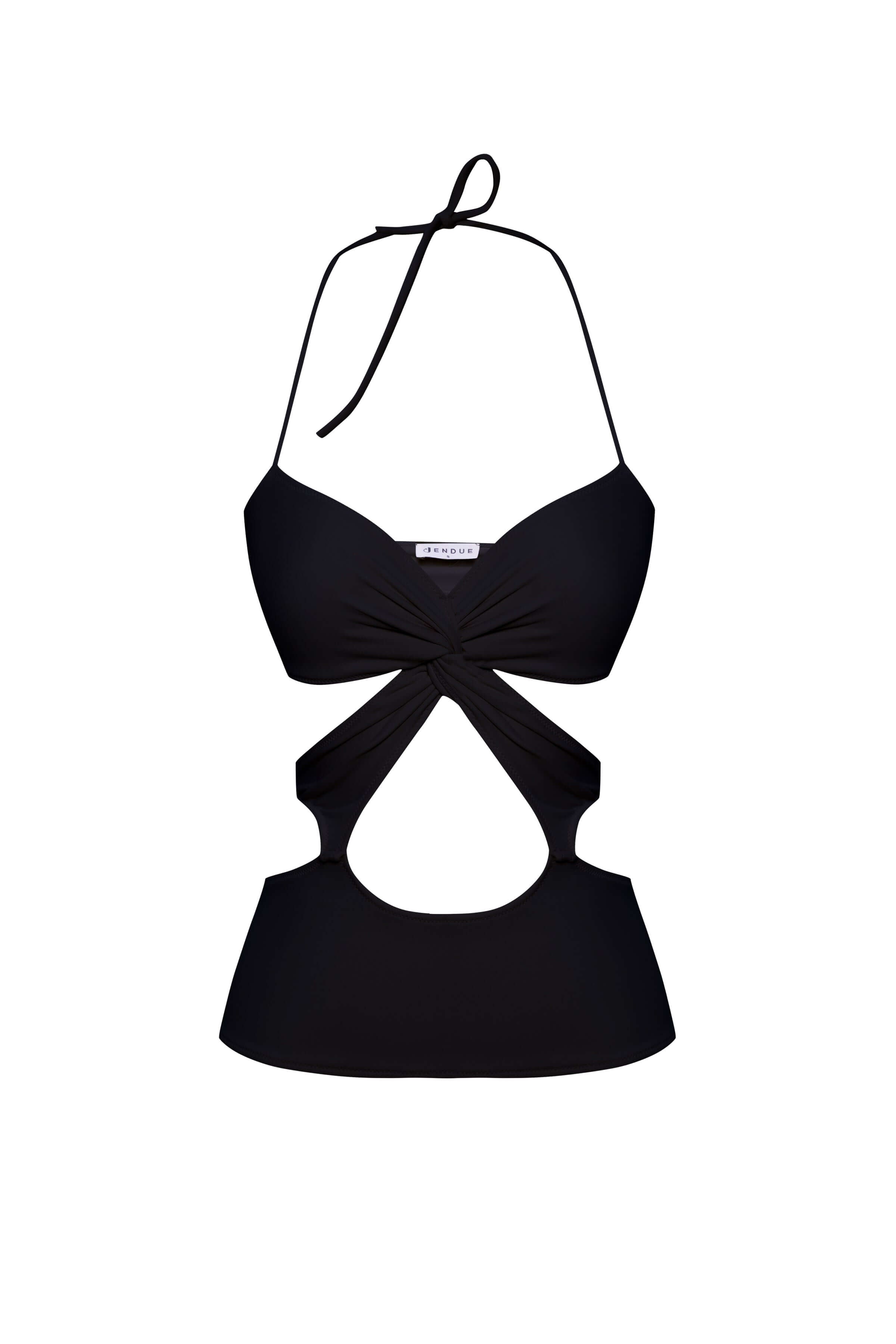 Jendue Neo Denim Jersey Crop Top - White Halter Cut-Out