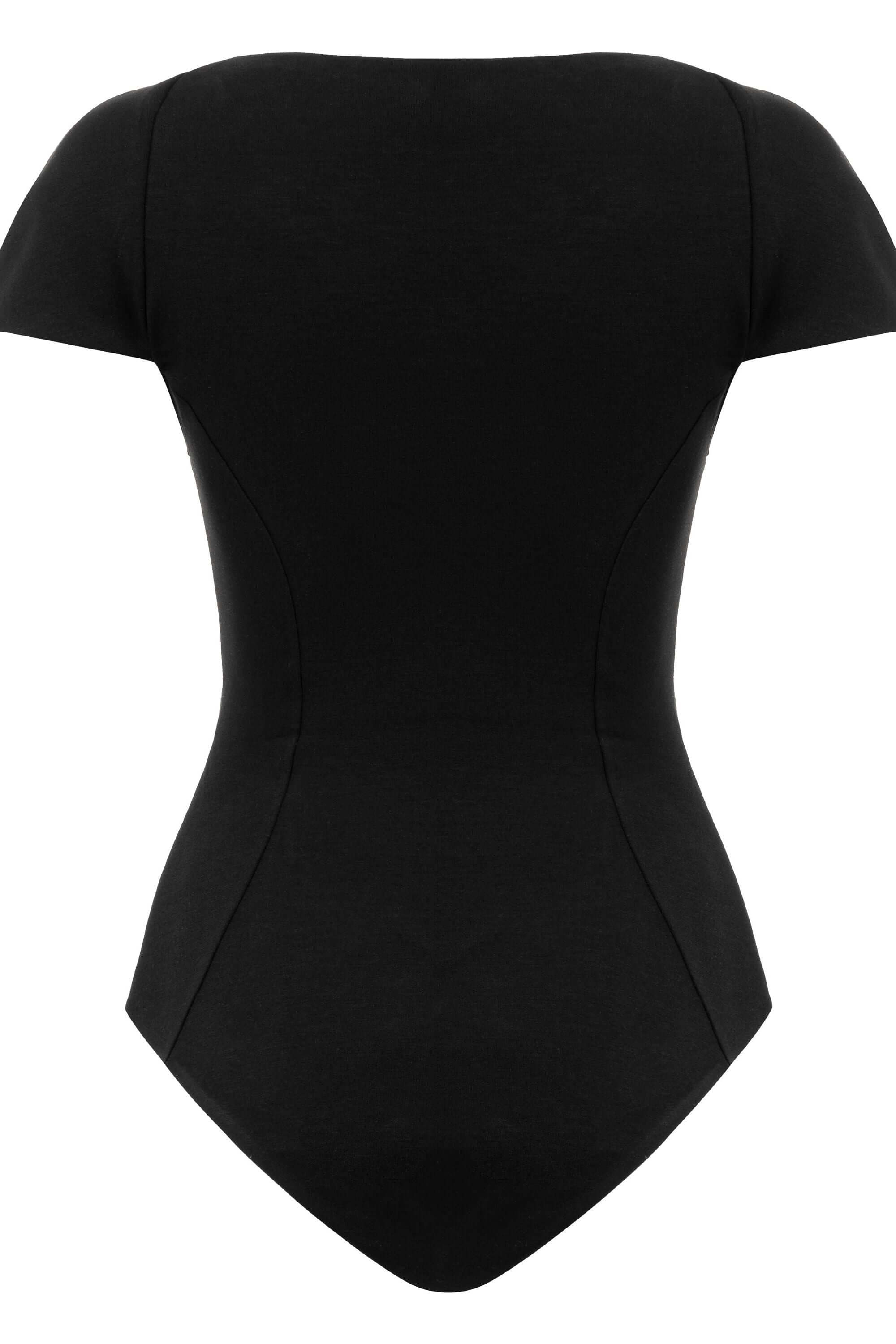 Jendue Otara Black Bodysuit | Stylish Cut-Out Denim Top
