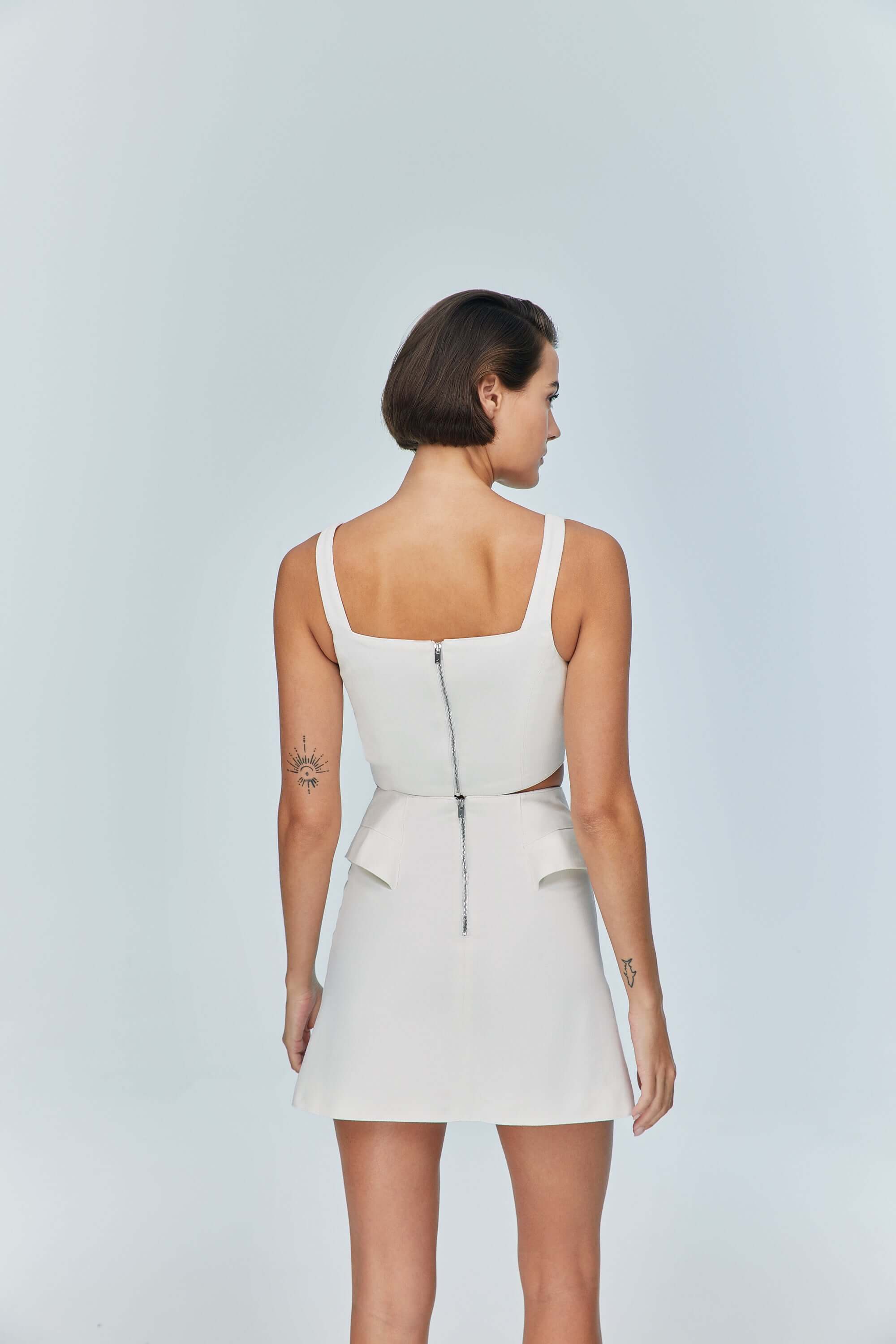 Jendue Ron 3d Denim Mini Skirt - Unique White Asymmetrical