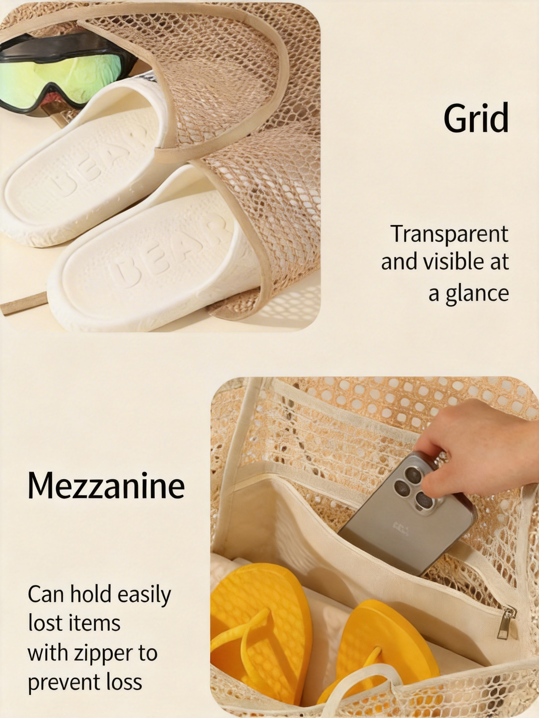 Large Lightweight Mesh Beach Tote Bag Sandproof Travel Bag