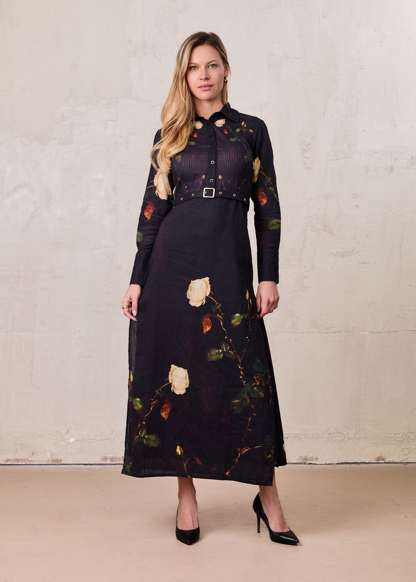Lightweight Shirtdress-Black Floral-0