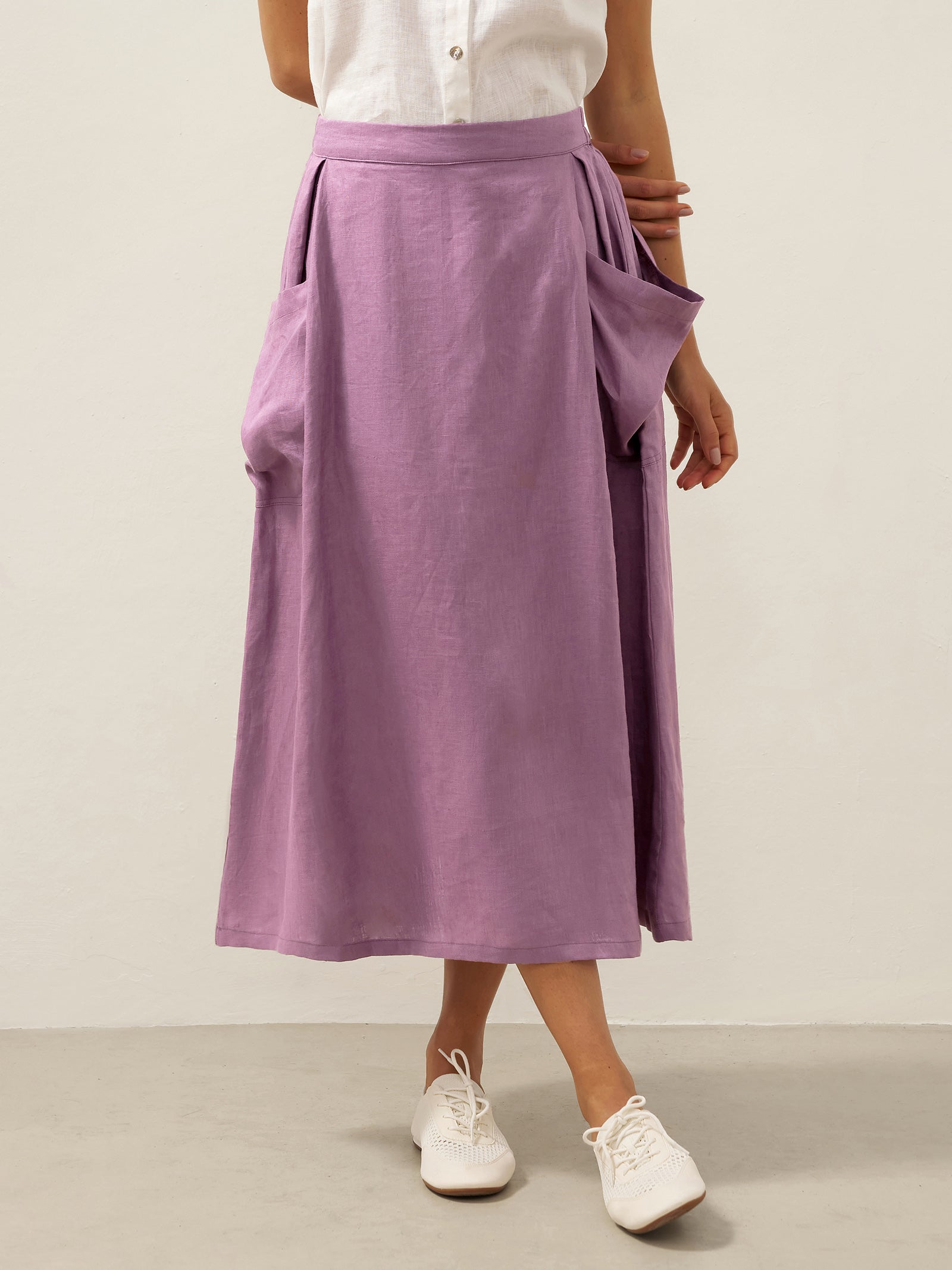 Linen Checked Elastic Waist Skirt ONYX