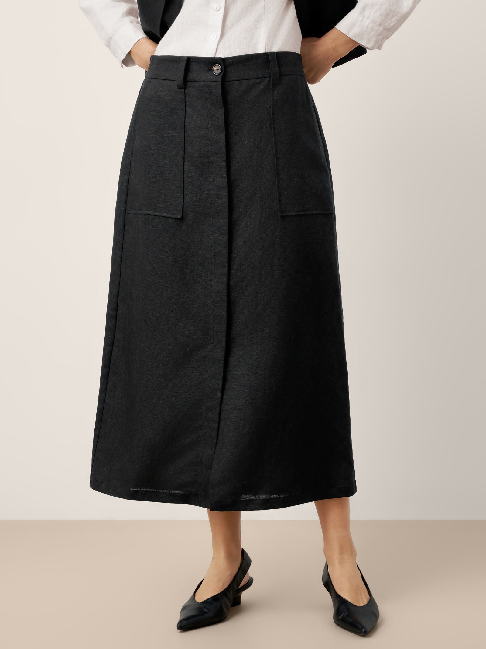 Linen-Lyocell Patch Pocket Placket Skirt LYRA
