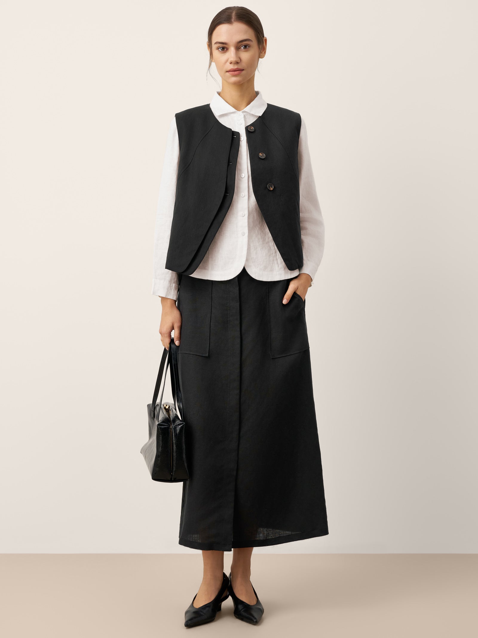 Linen-Lyocell Patch Pocket Placket Skirt LYRA