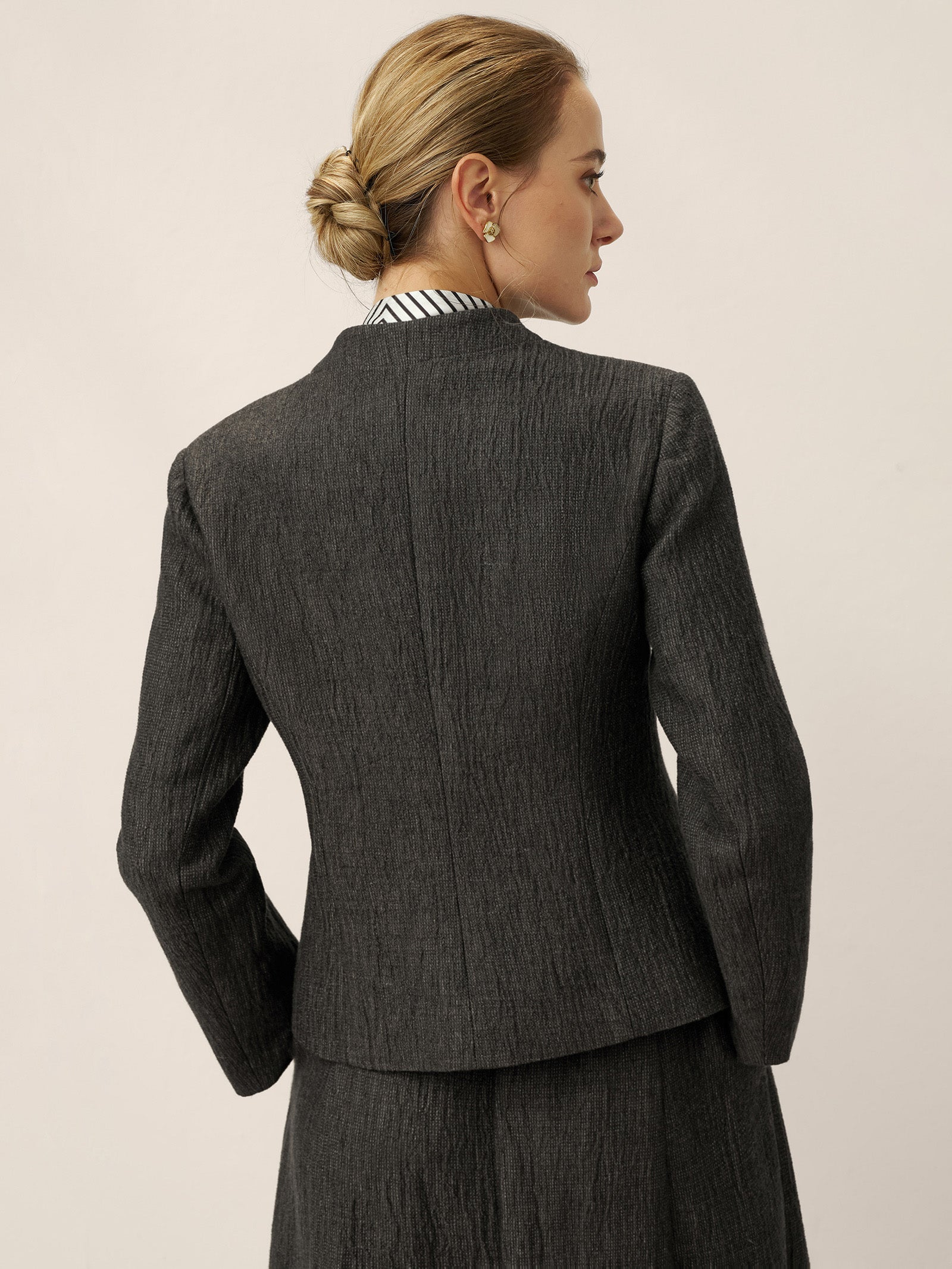 Linen Mandarin Collar Button-Up Shirt Jacket KIMBERLY