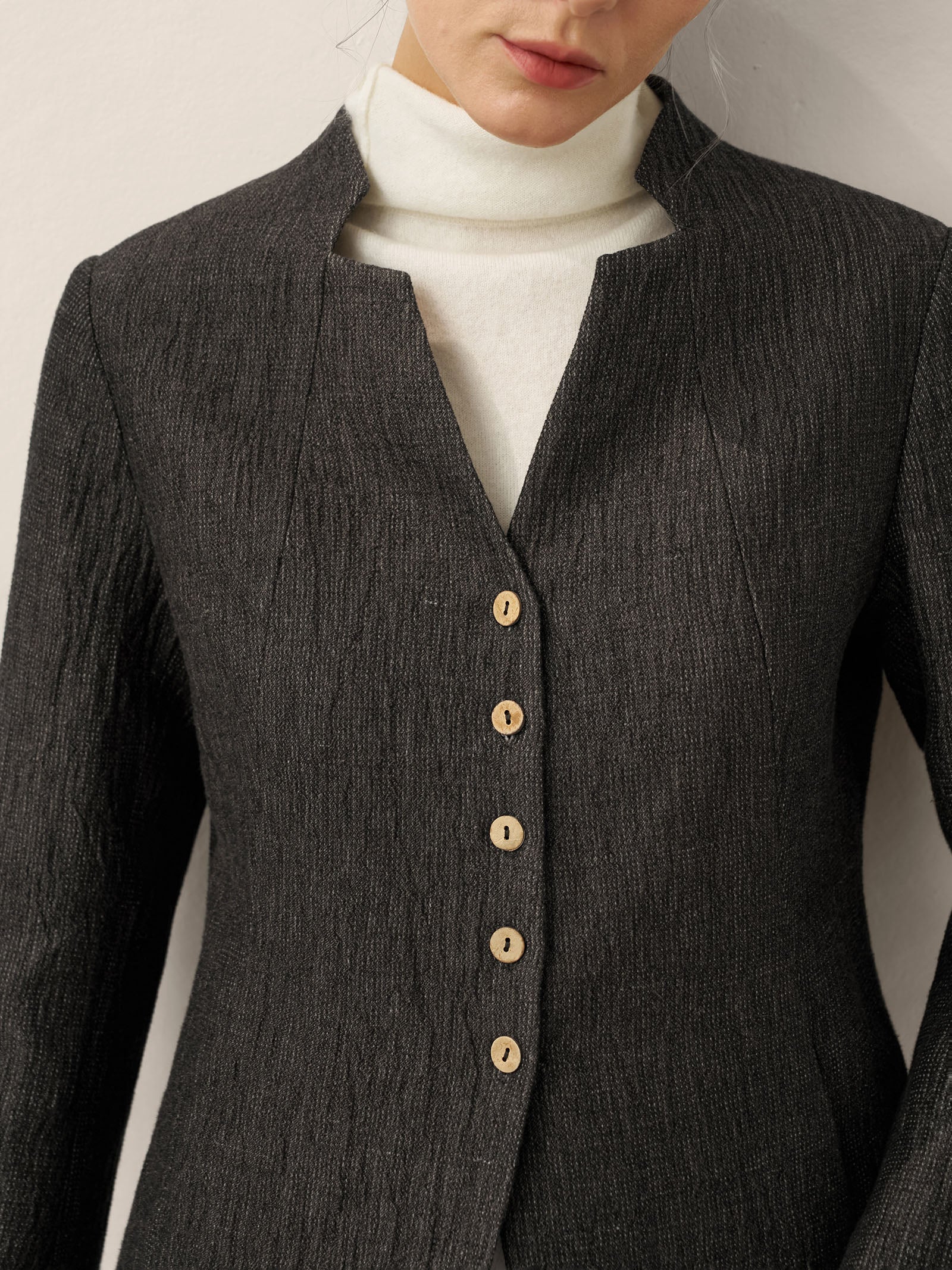 Linen Mandarin Collar Button-Up Shirt Jacket KIMBERLY