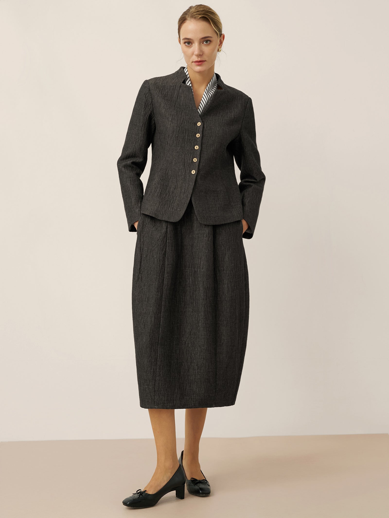 Linen Mandarin Collar Button-Up Shirt Jacket KIMBERLY