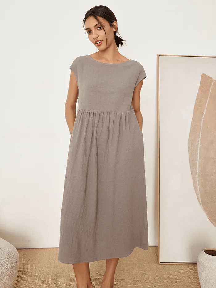 Linen Striped Cap Sleeve Washed Maxi Dress JOAN