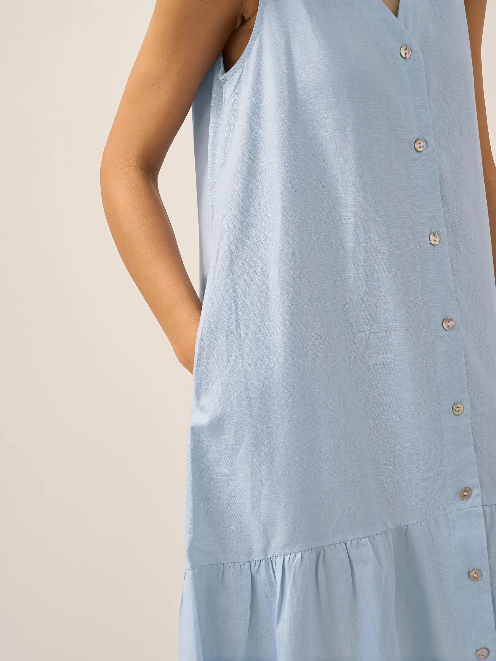 Linen Vacation Sleeveless V-Neck Mid-Length Dress CELINE