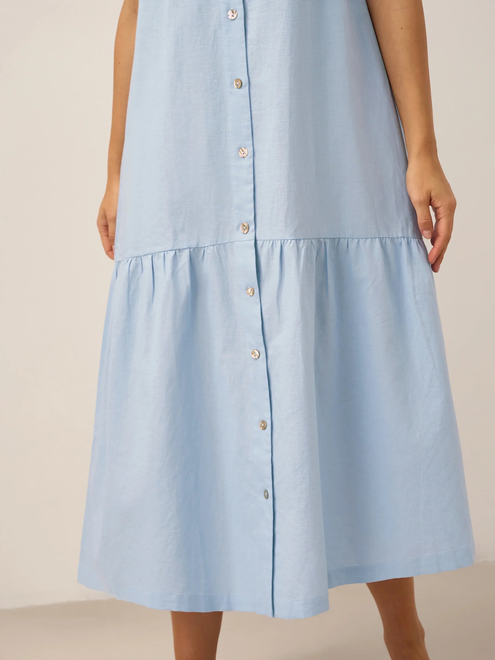 Linen Vacation Sleeveless V-Neck Mid-Length Dress CELINE