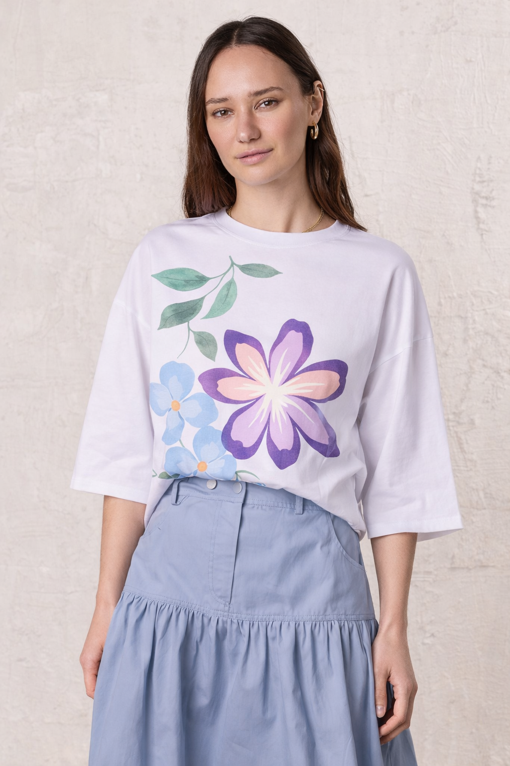 Oversized Printed Tee-Oversized Flower-0