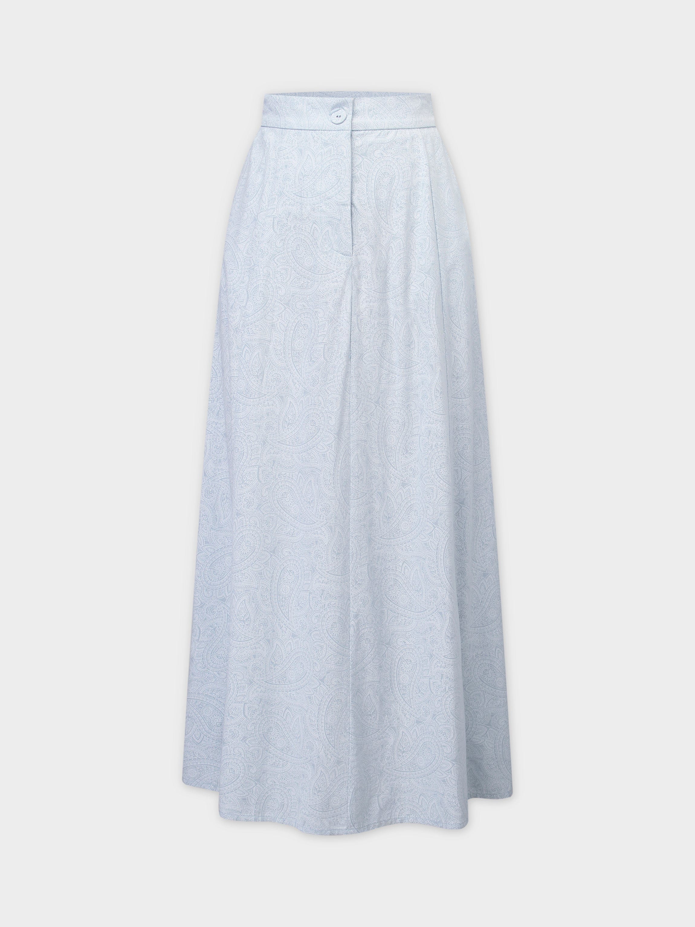 Pattern A-Line Seamed Skirt-Light Blue Paisley-1