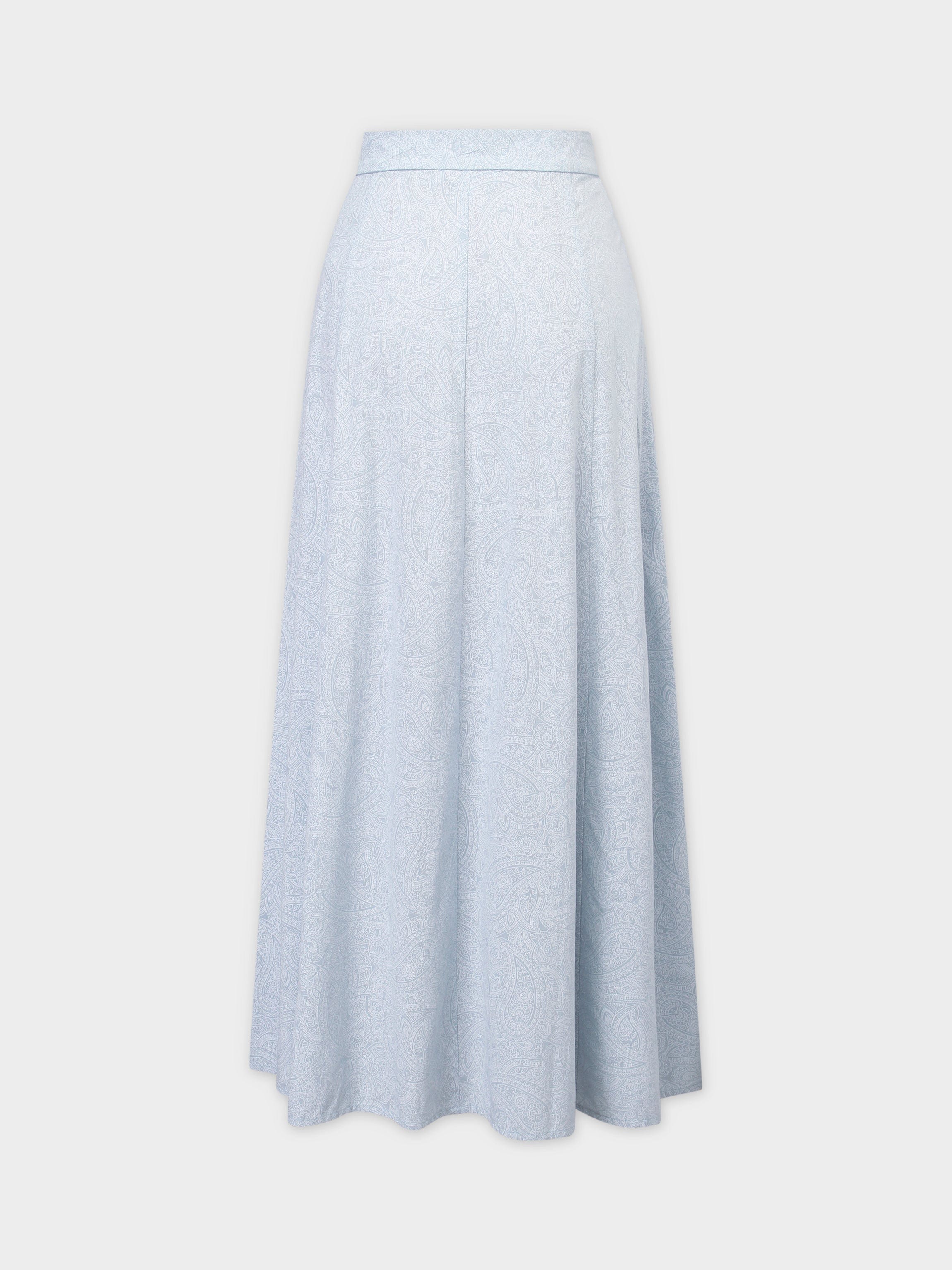 Pattern A-Line Seamed Skirt-Light Blue Paisley-2