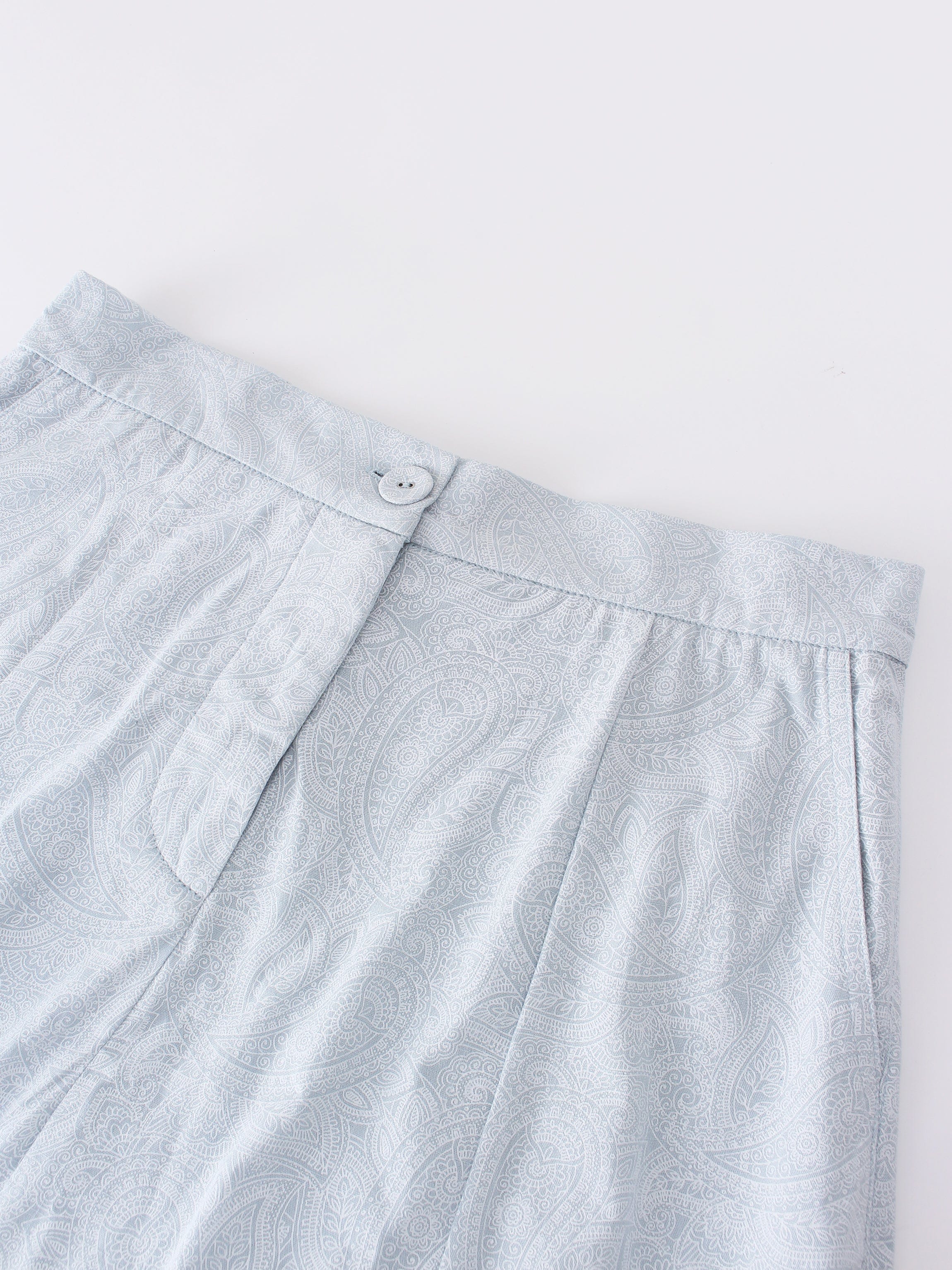 Pattern A-Line Seamed Skirt-Light Blue Paisley-3