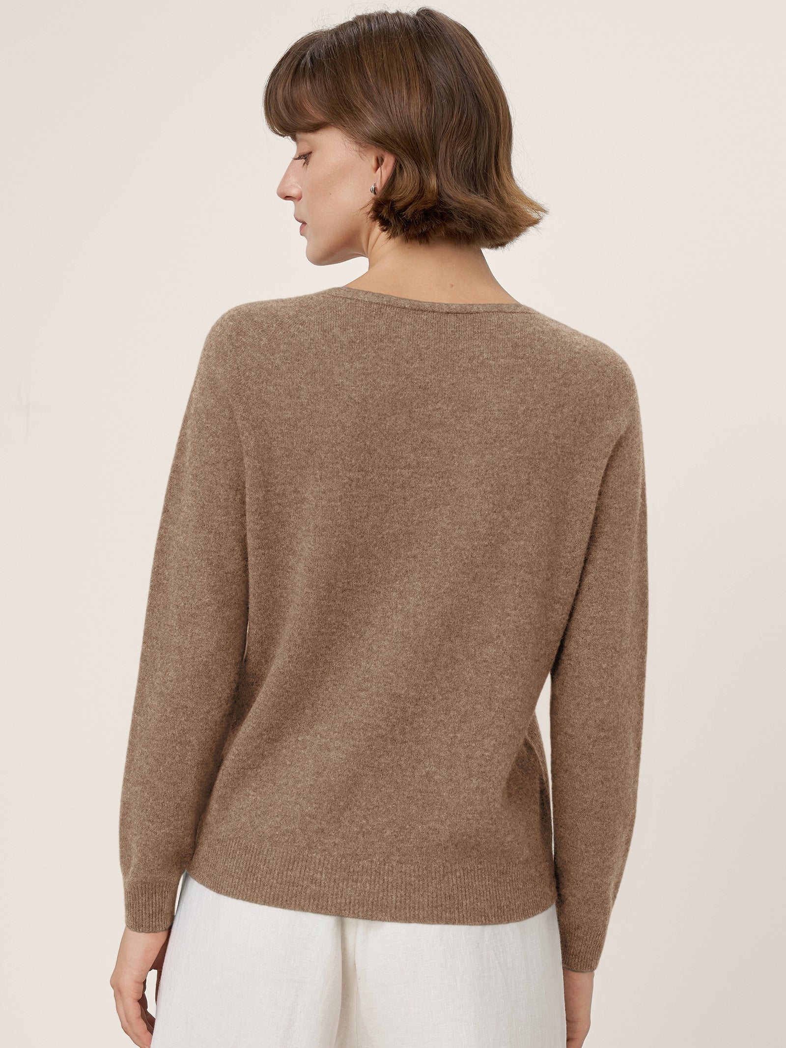 Premium Cashmere Blend Hand-Finished Seamless V-Neck Sweater SURI
