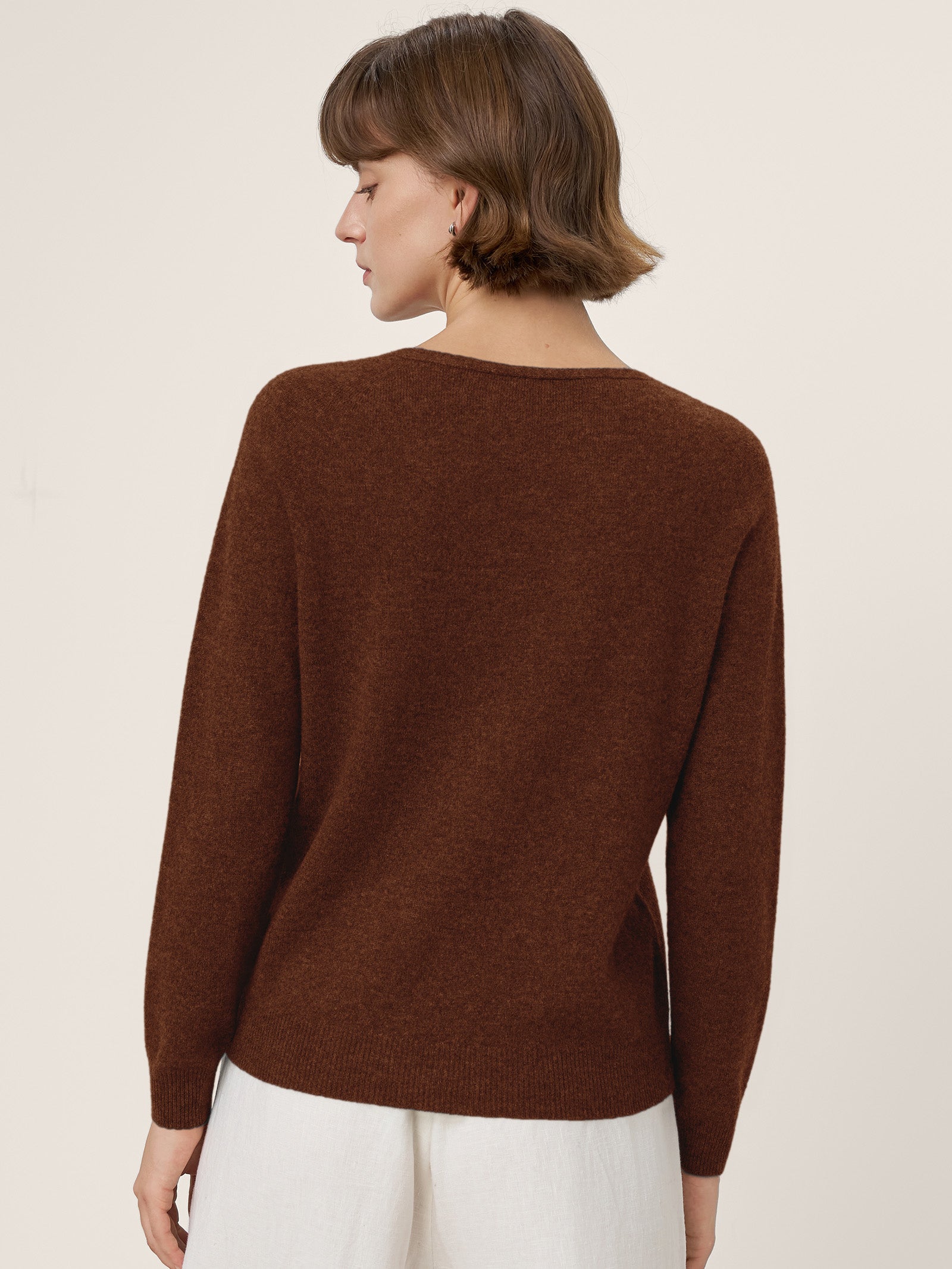 Premium Cashmere Blend Hand-Finished Seamless V-Neck Sweater SURI