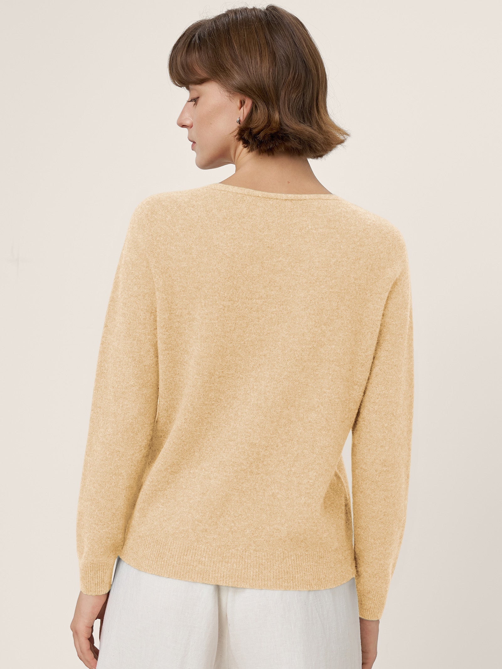 Premium Cashmere Blend Hand-Finished Seamless V-Neck Sweater SURI