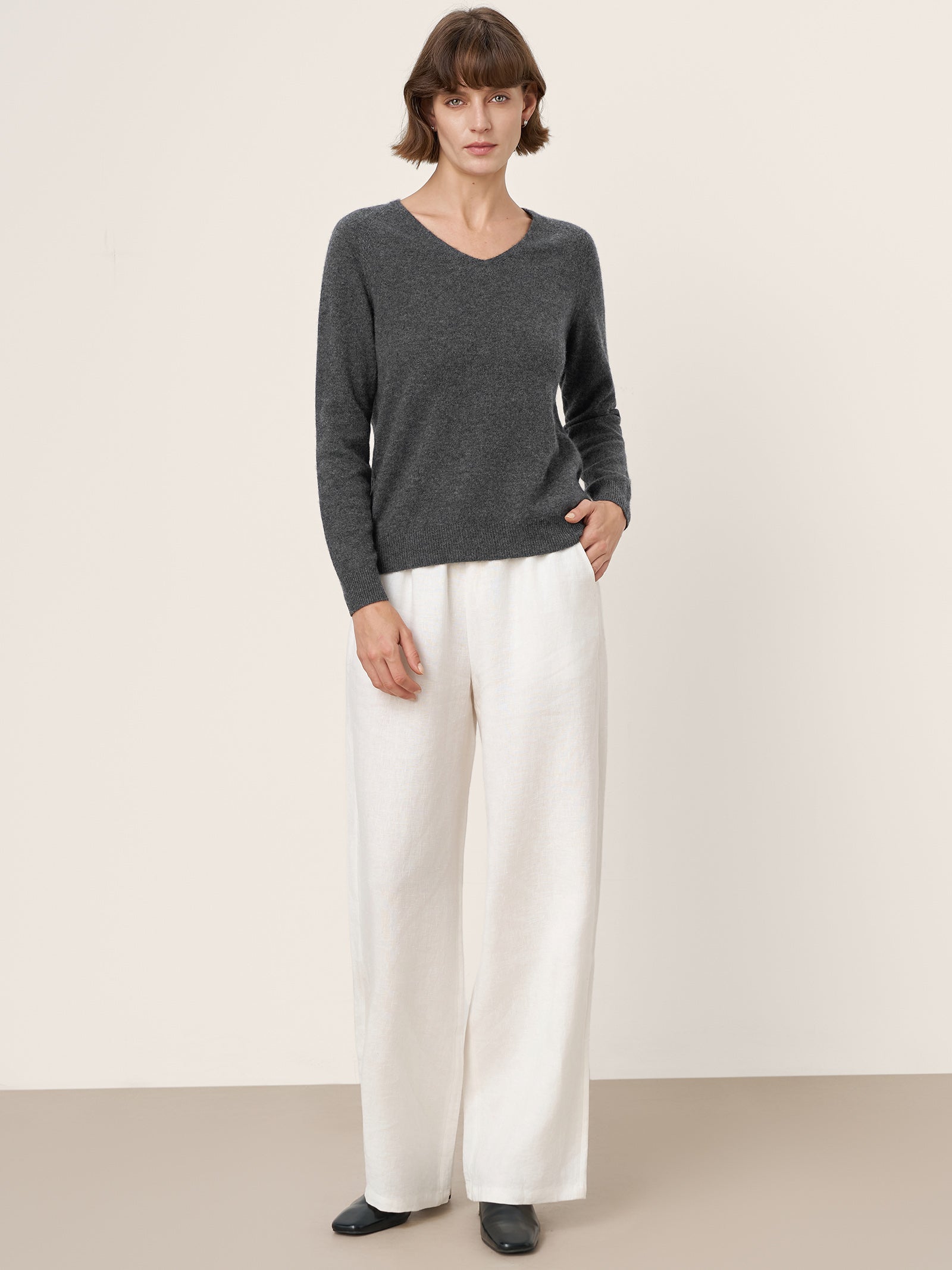 Premium Cashmere Blend Hand-Finished Seamless V-Neck Sweater SURI